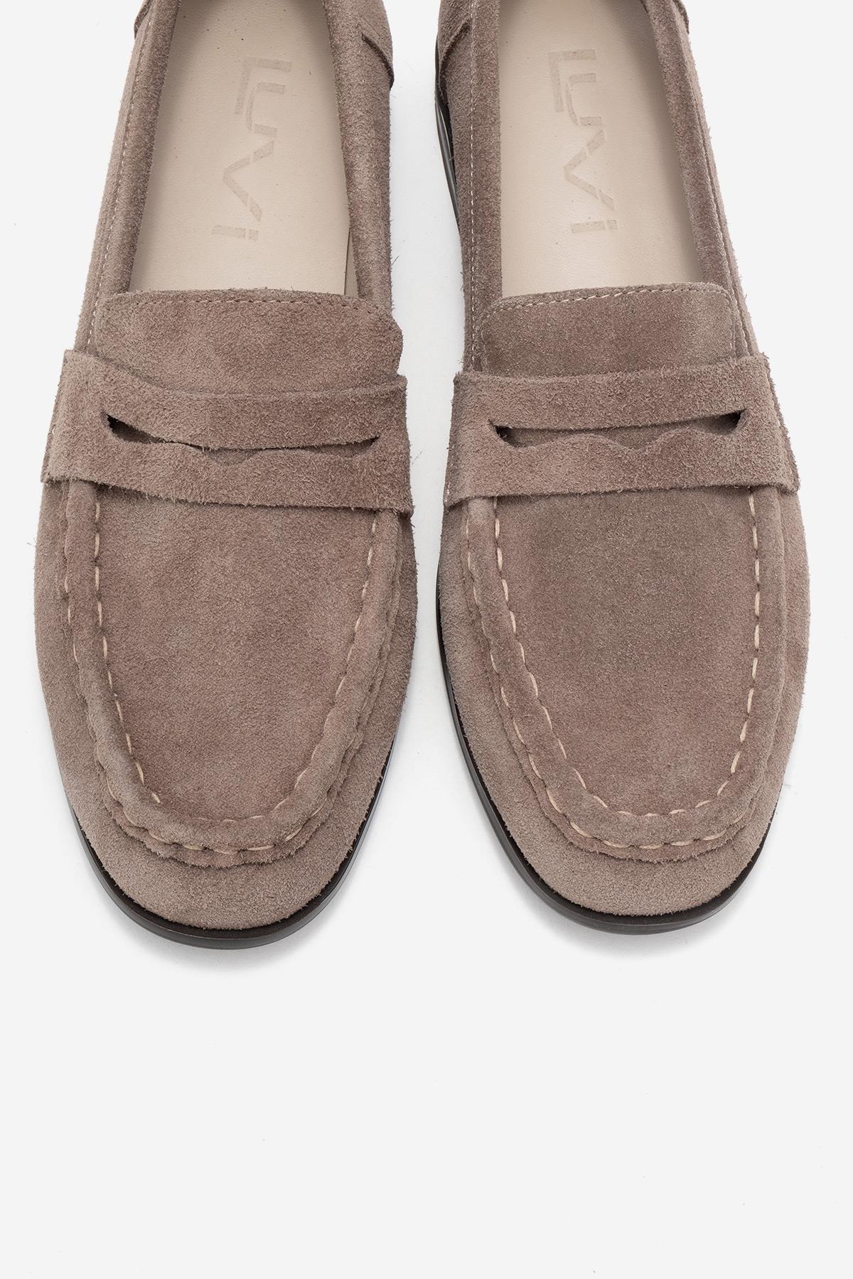 Valia - Taupe Suede Genuine Leather Loafer (Women)