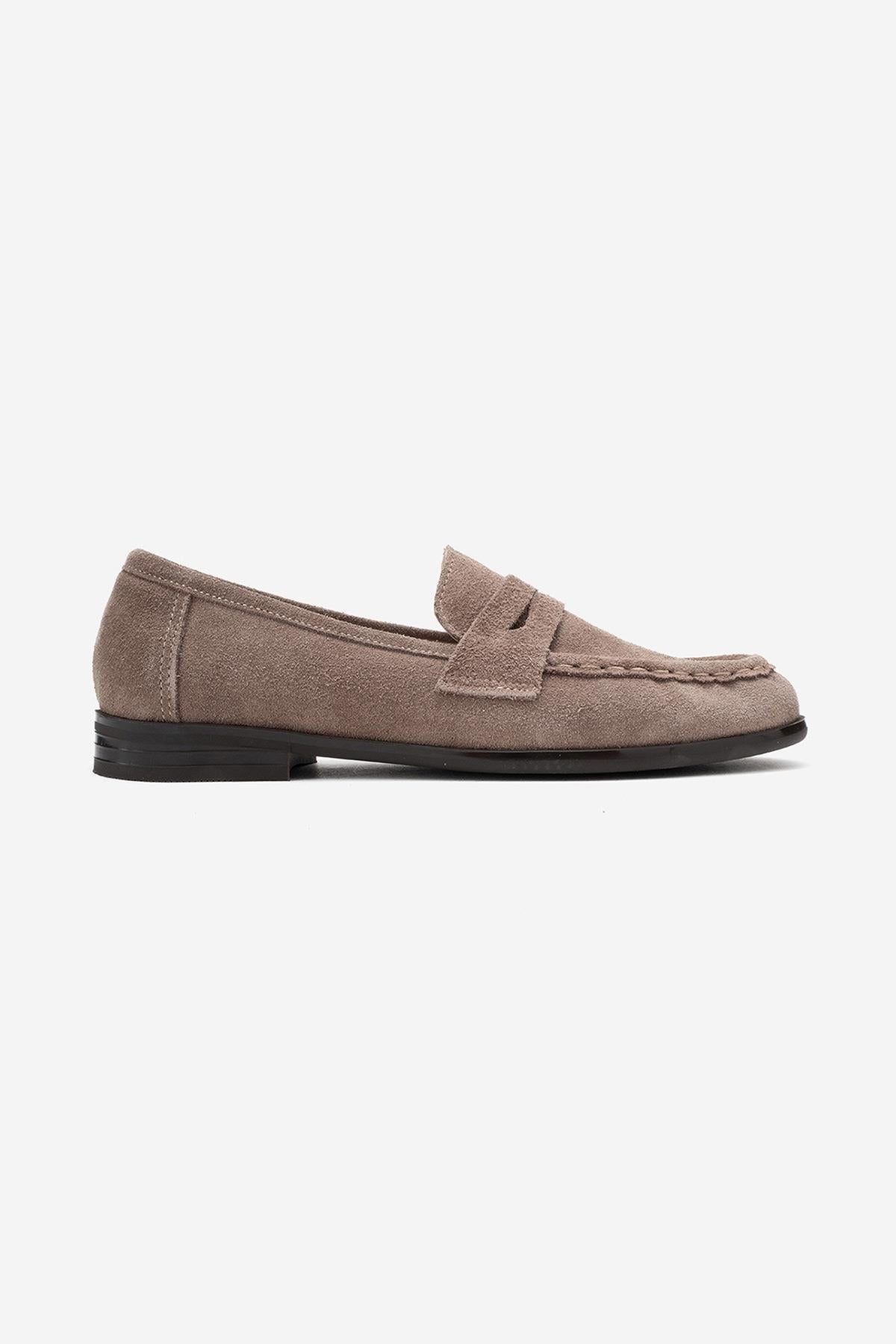 Valia - Taupe Suede Genuine Leather Loafer (Women)
