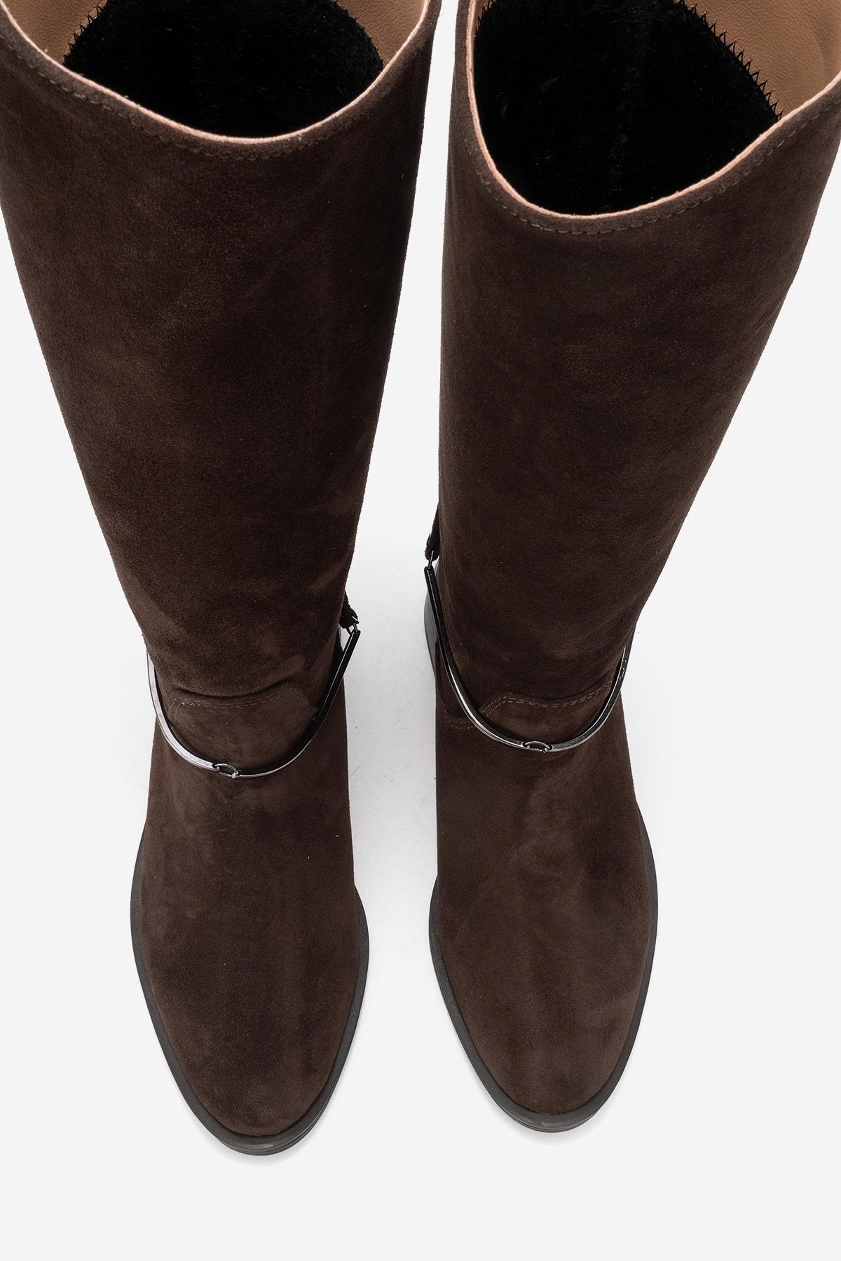 Ansel - Brown Suede Genuine Leather Ankle-Strap Riding Boot (Women)