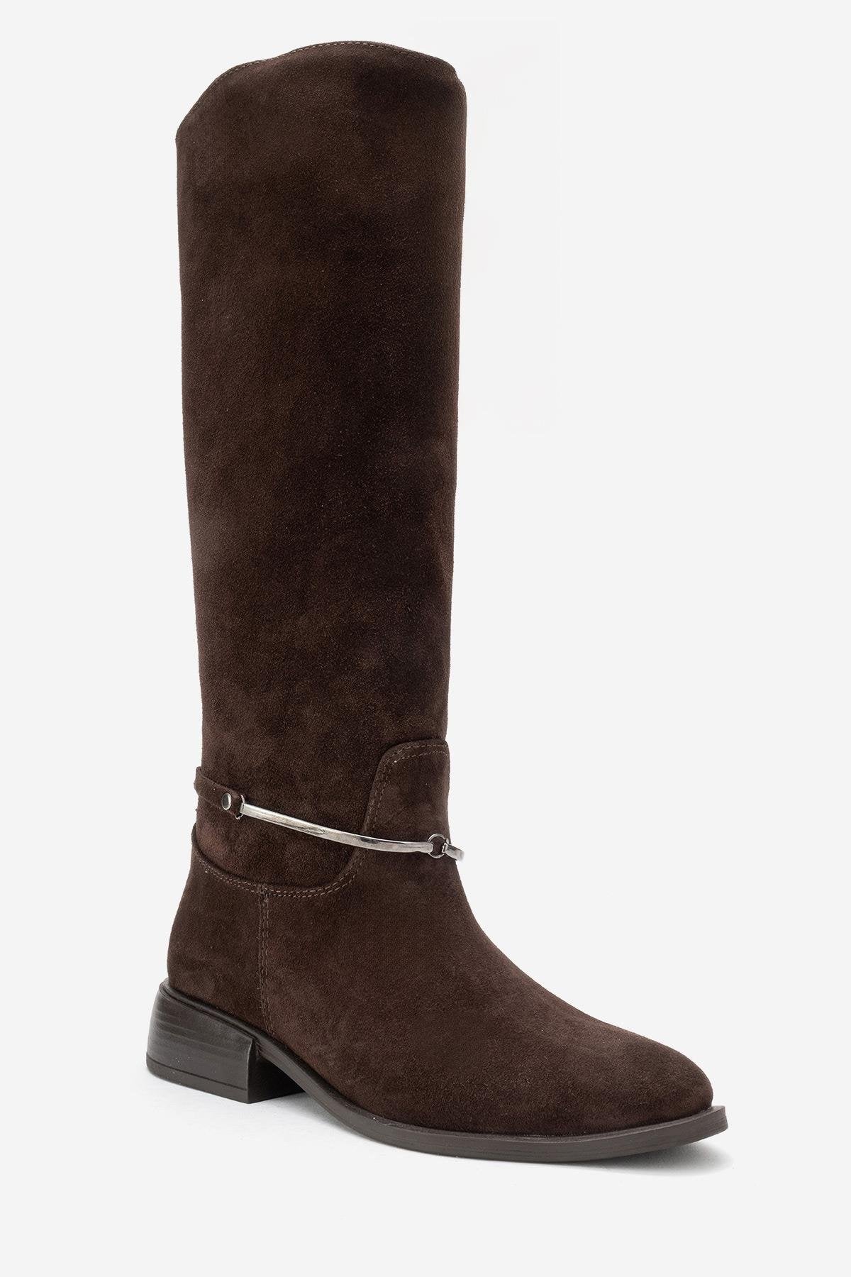 Ansel - Brown Suede Genuine Leather Ankle-Strap Riding Boot (Women)