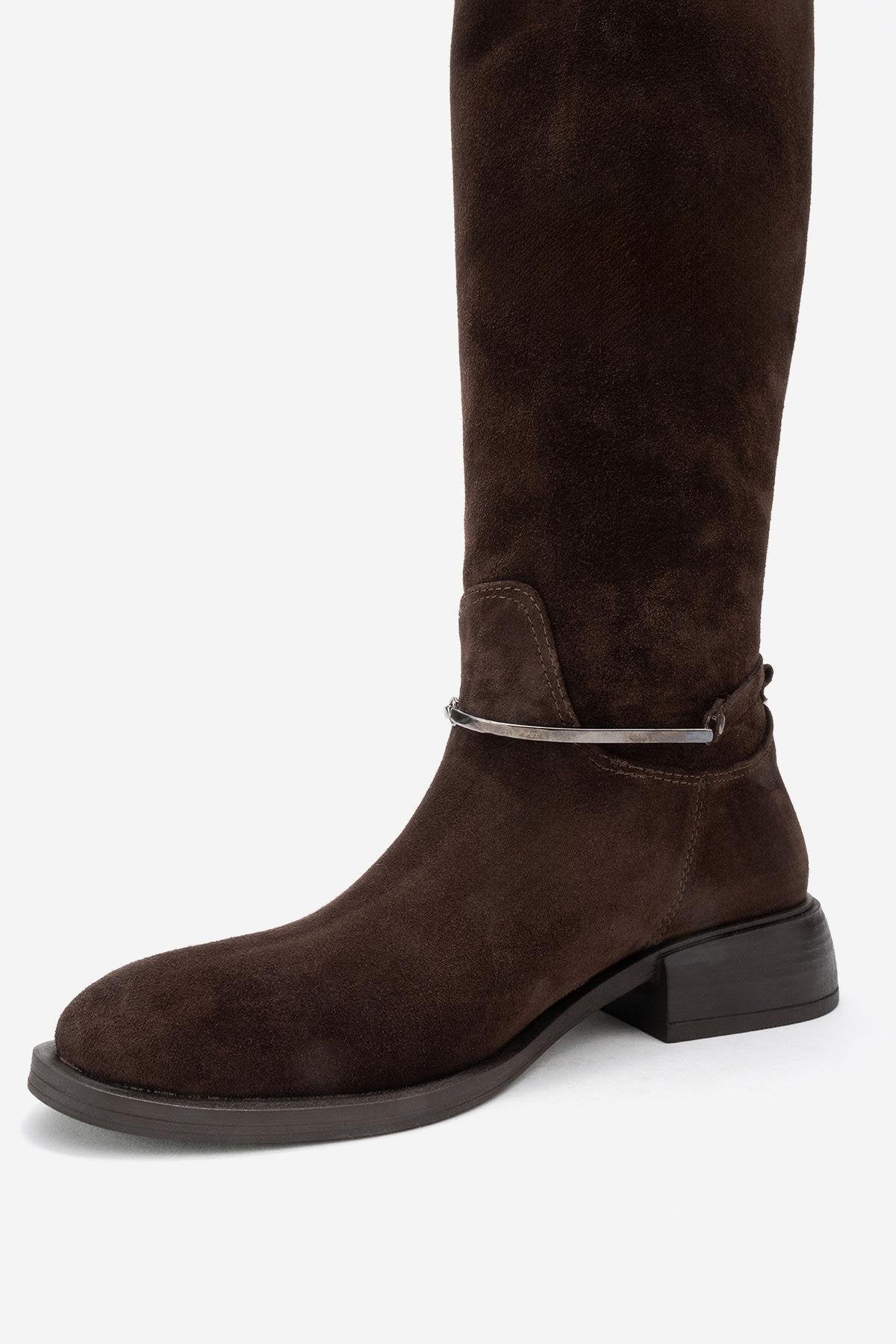 Ansel - Brown Suede Genuine Leather Ankle-Strap Riding Boot (Women)