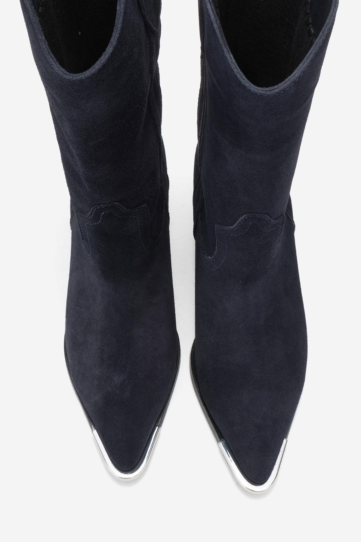 Alvi - Navy Suede Genuine Leather Western Boot (Women)