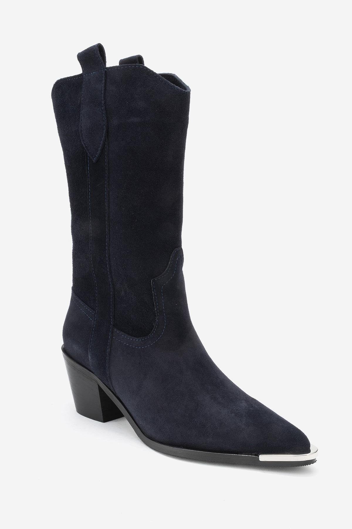 Alvi - Navy Suede Genuine Leather Western Boot (Women)