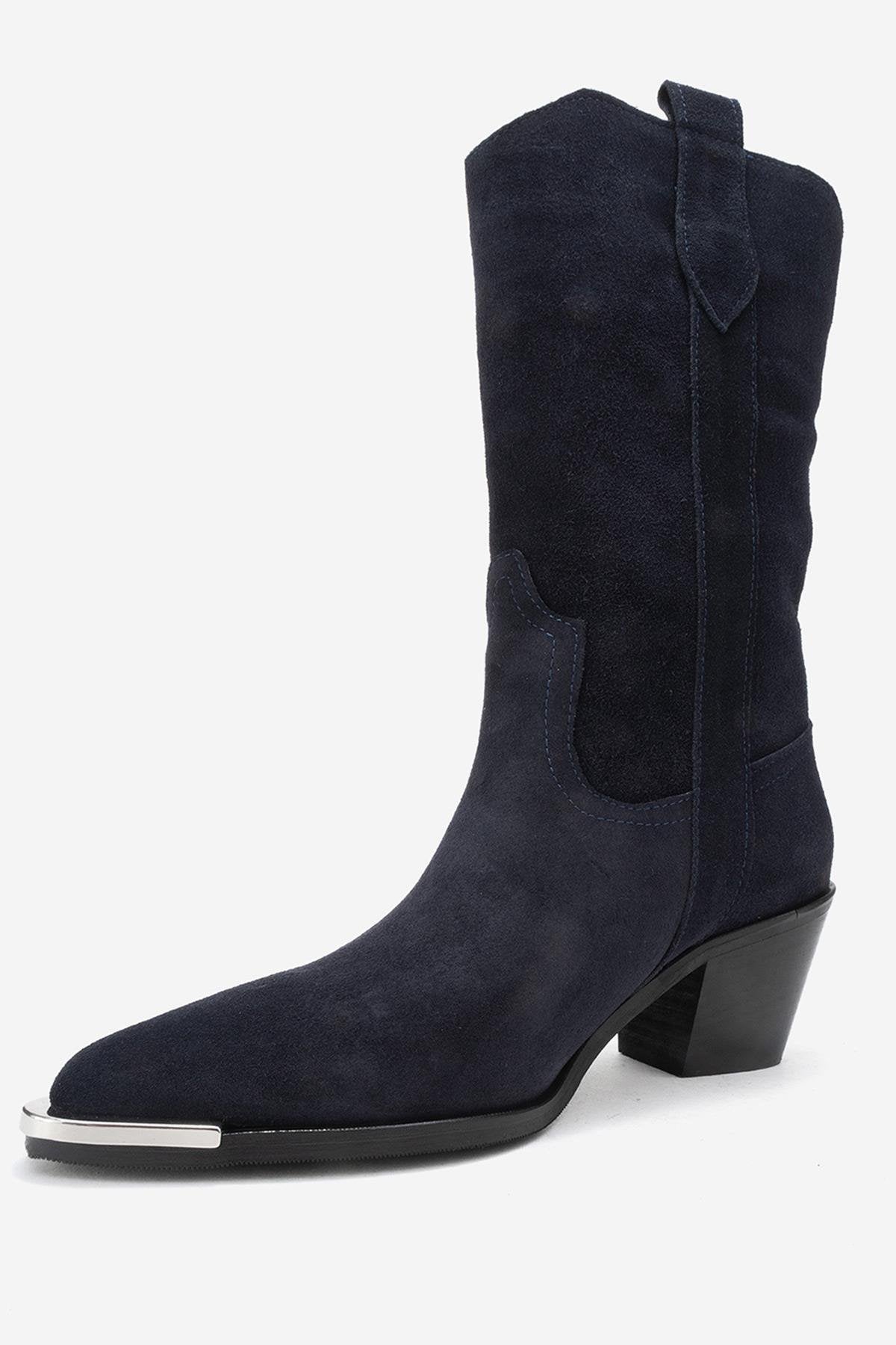 Alvi - Navy Suede Genuine Leather Western Boot (Women)