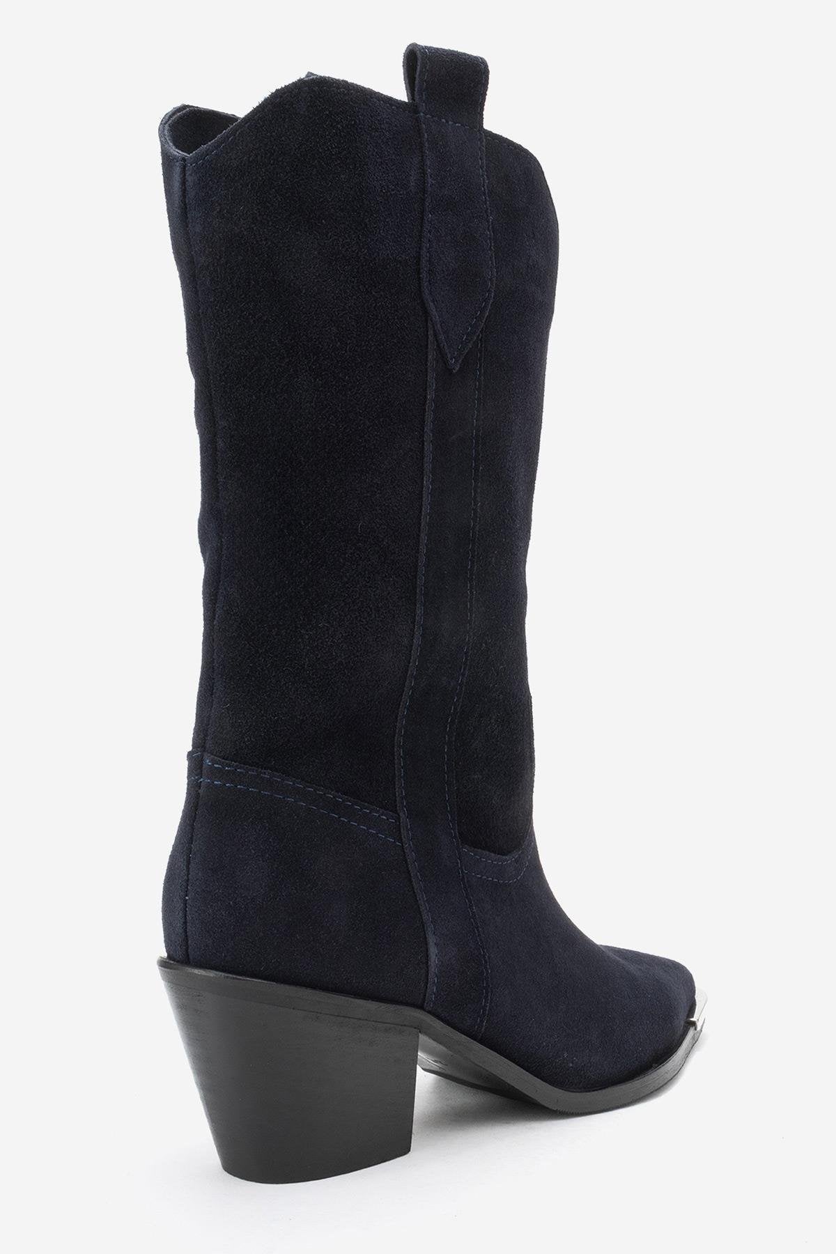 Alvi - Navy Suede Genuine Leather Western Boot (Women)