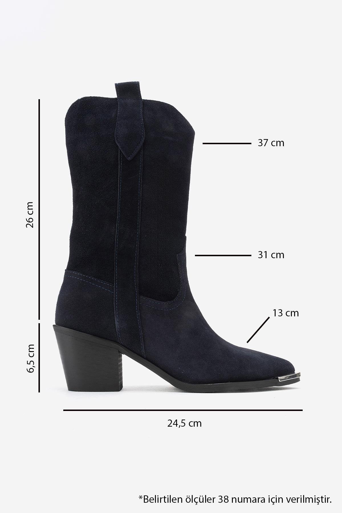Alvi - Navy Suede Genuine Leather Western Boot (Women)