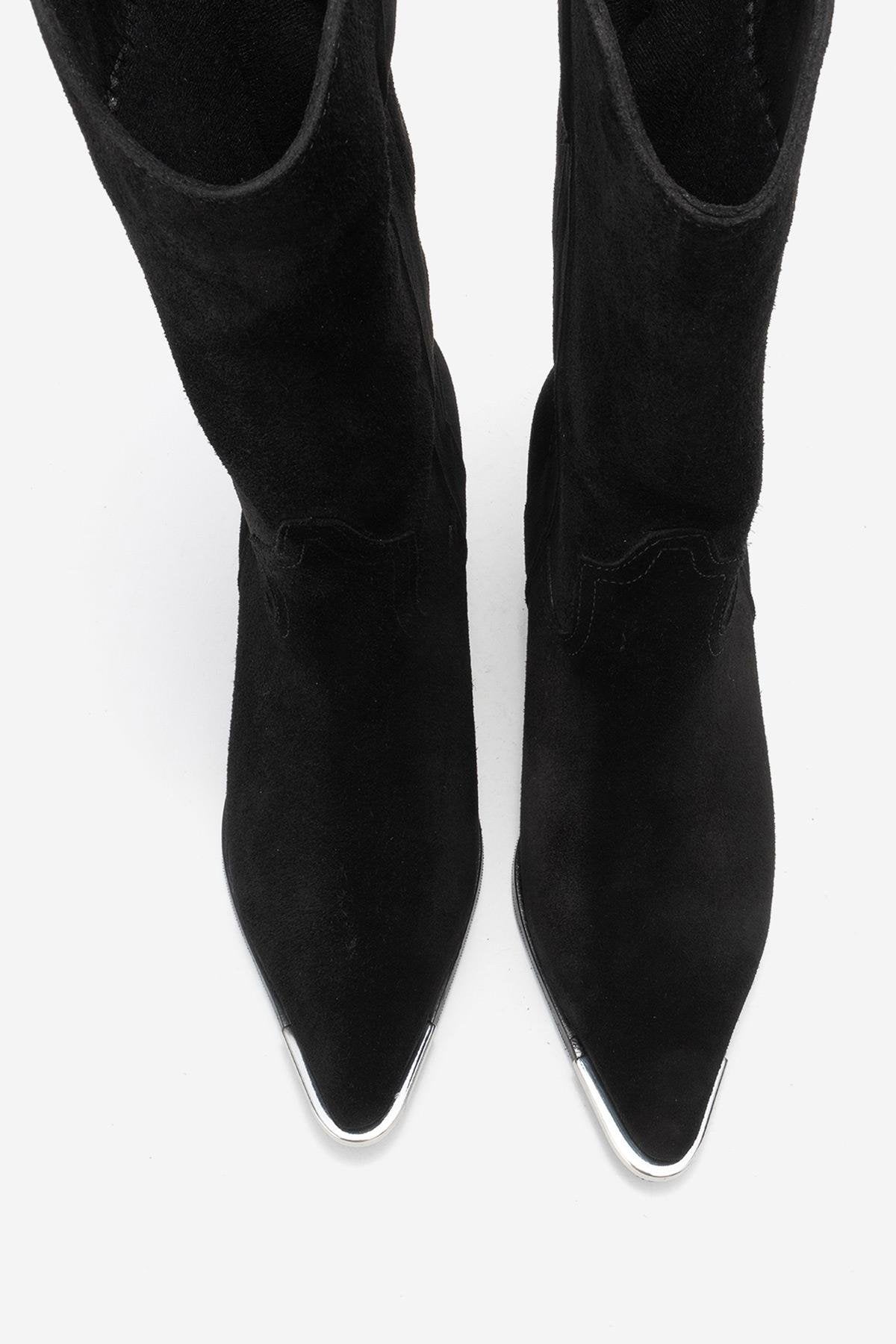 Alvi - Black Suede Genuine Leather Western Boot (Women)
