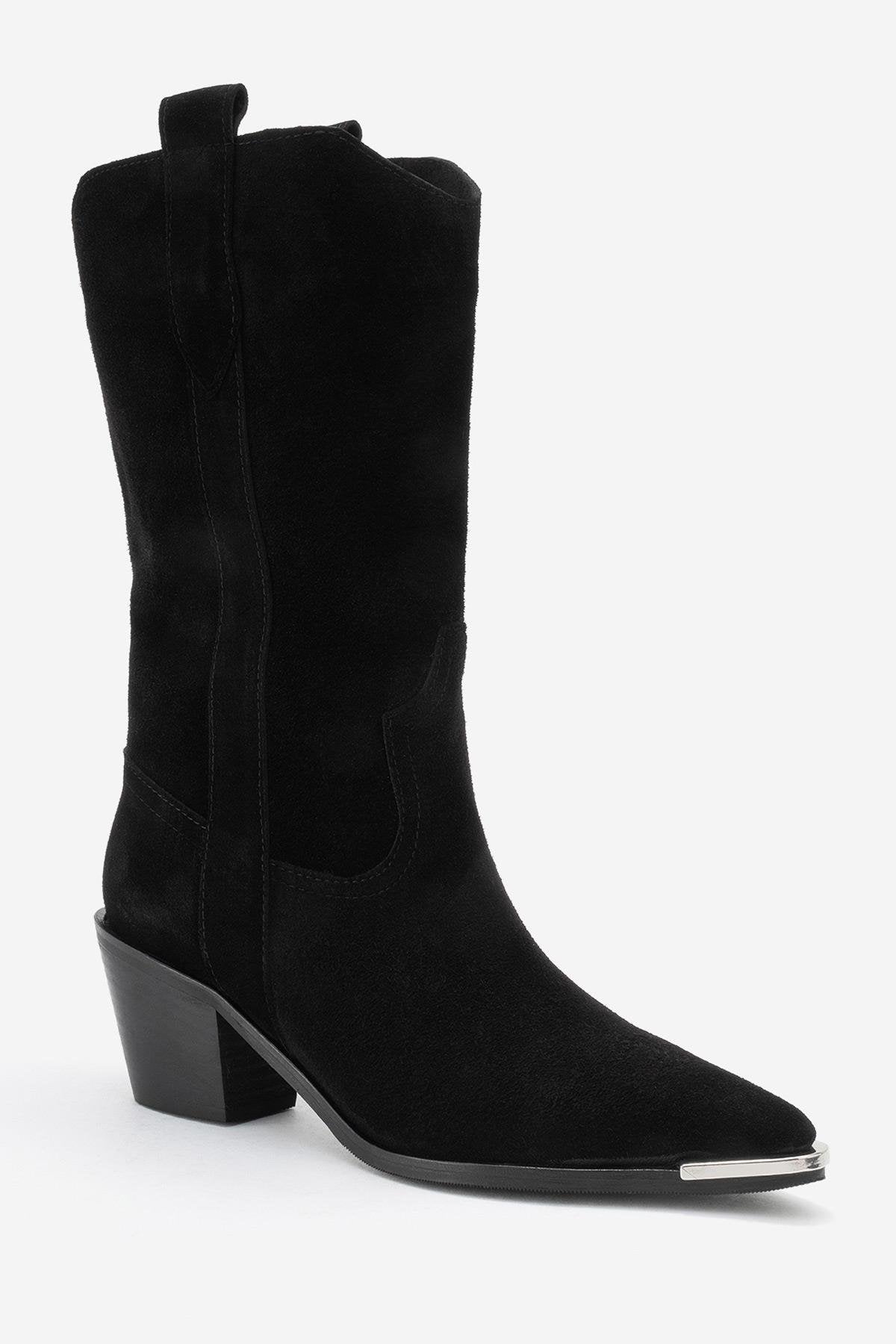 Alvi - Black Suede Genuine Leather Western Boot (Women)