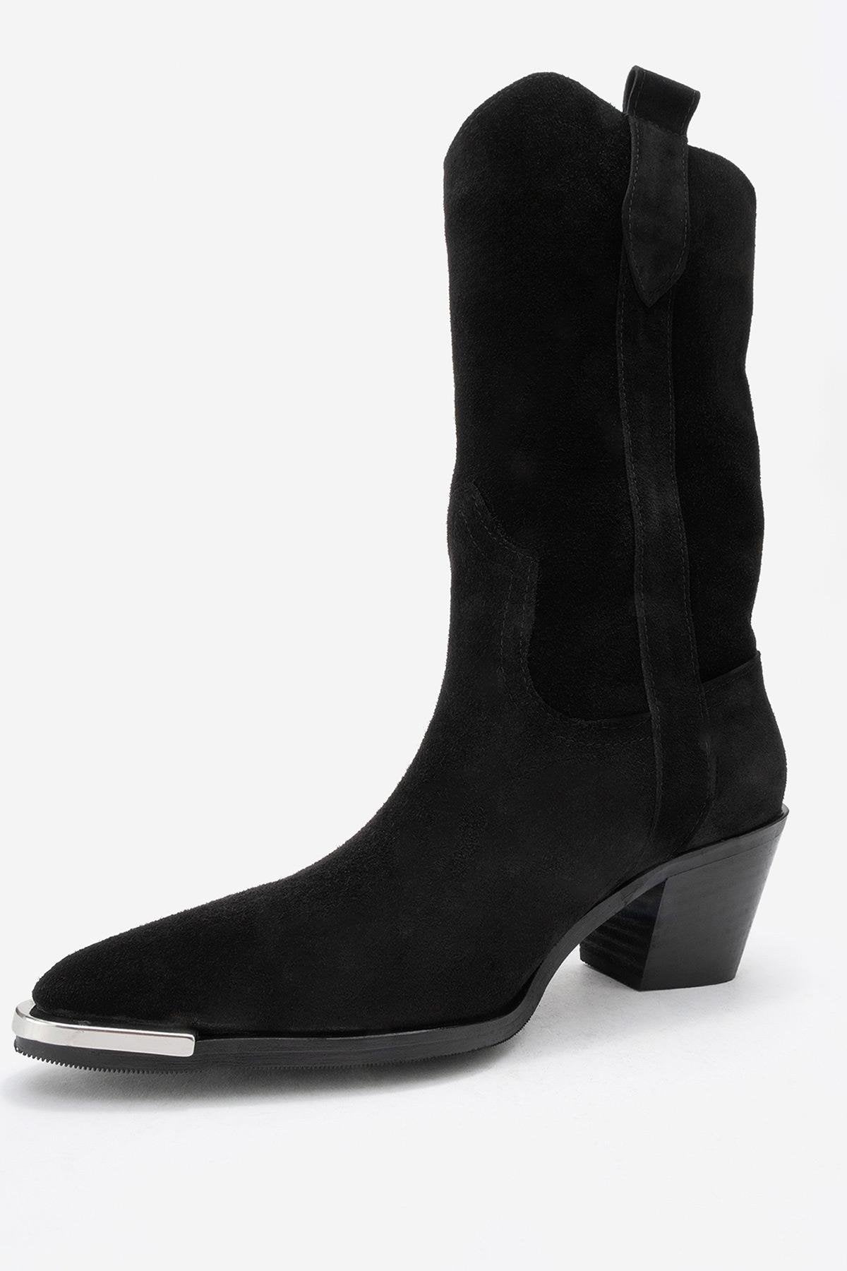 Alvi - Black Suede Genuine Leather Western Boot (Women)