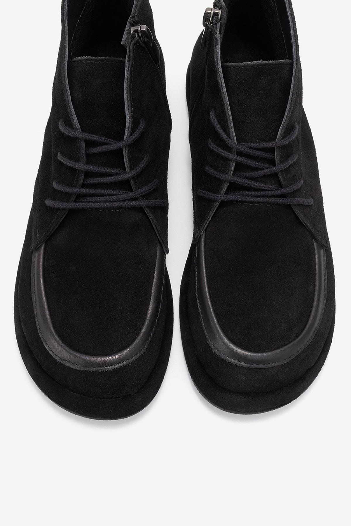 Martas - Black Suede Genuine Leather Lace-Up Zip Ankle Boot (Women)