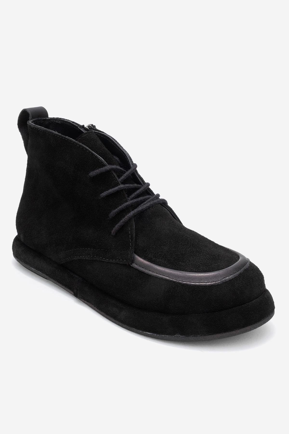 Martas - Black Suede Genuine Leather Lace-Up Zip Ankle Boot (Women)