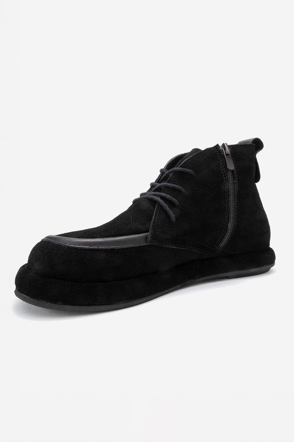 Martas - Black Suede Genuine Leather Lace-Up Zip Ankle Boot (Women)