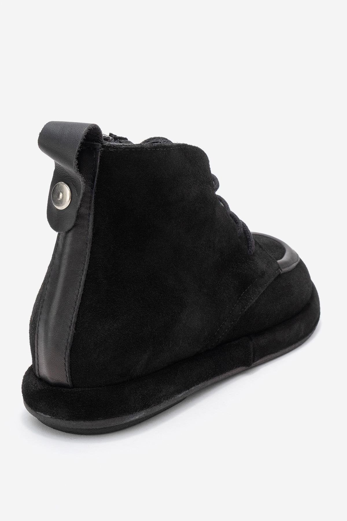 Martas - Black Suede Genuine Leather Lace-Up Zip Ankle Boot (Women)