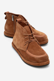 Martas - Cognac Suede Genuine Leather Lace-Up Zip Ankle Boot (Women)