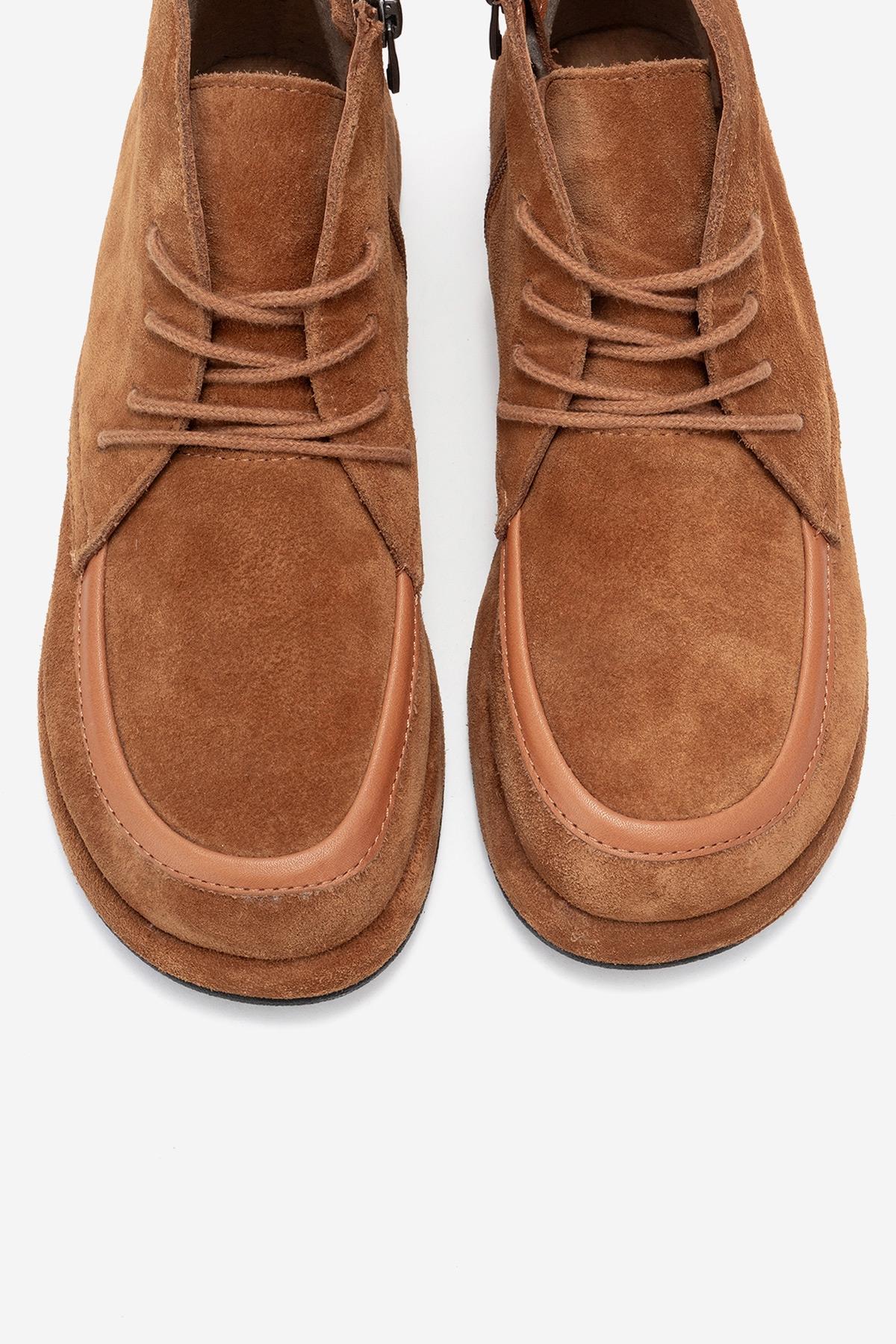 Martas - Cognac Suede Genuine Leather Lace-Up Zip Ankle Boot (Women)