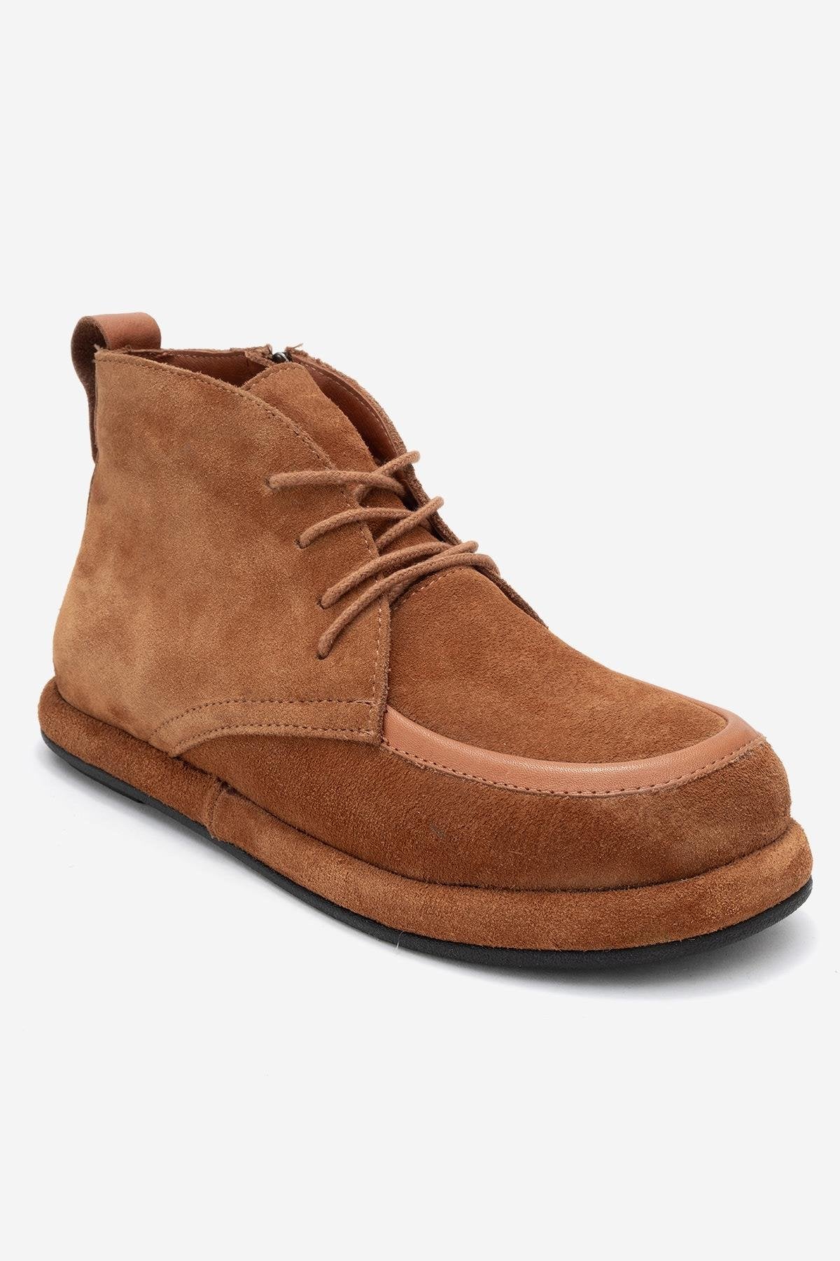 Martas - Cognac Suede Genuine Leather Lace-Up Zip Ankle Boot (Women)