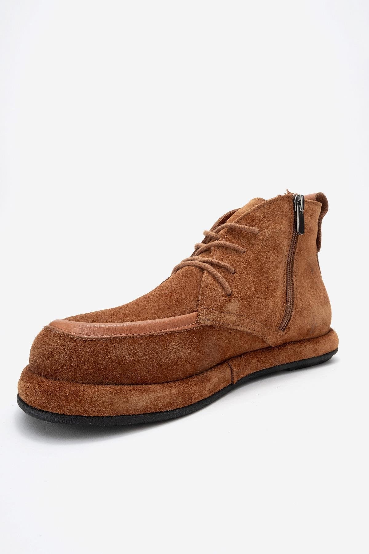 Martas - Cognac Suede Genuine Leather Lace-Up Zip Ankle Boot (Women)