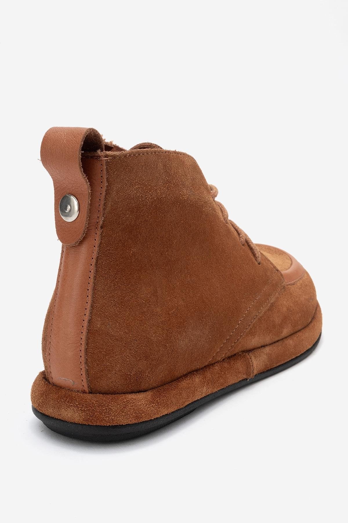 Martas - Cognac Suede Genuine Leather Lace-Up Zip Ankle Boot (Women)