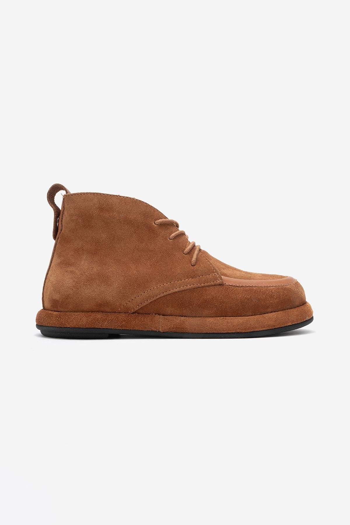 Martas - Cognac Suede Genuine Leather Lace-Up Zip Ankle Boot (Women)