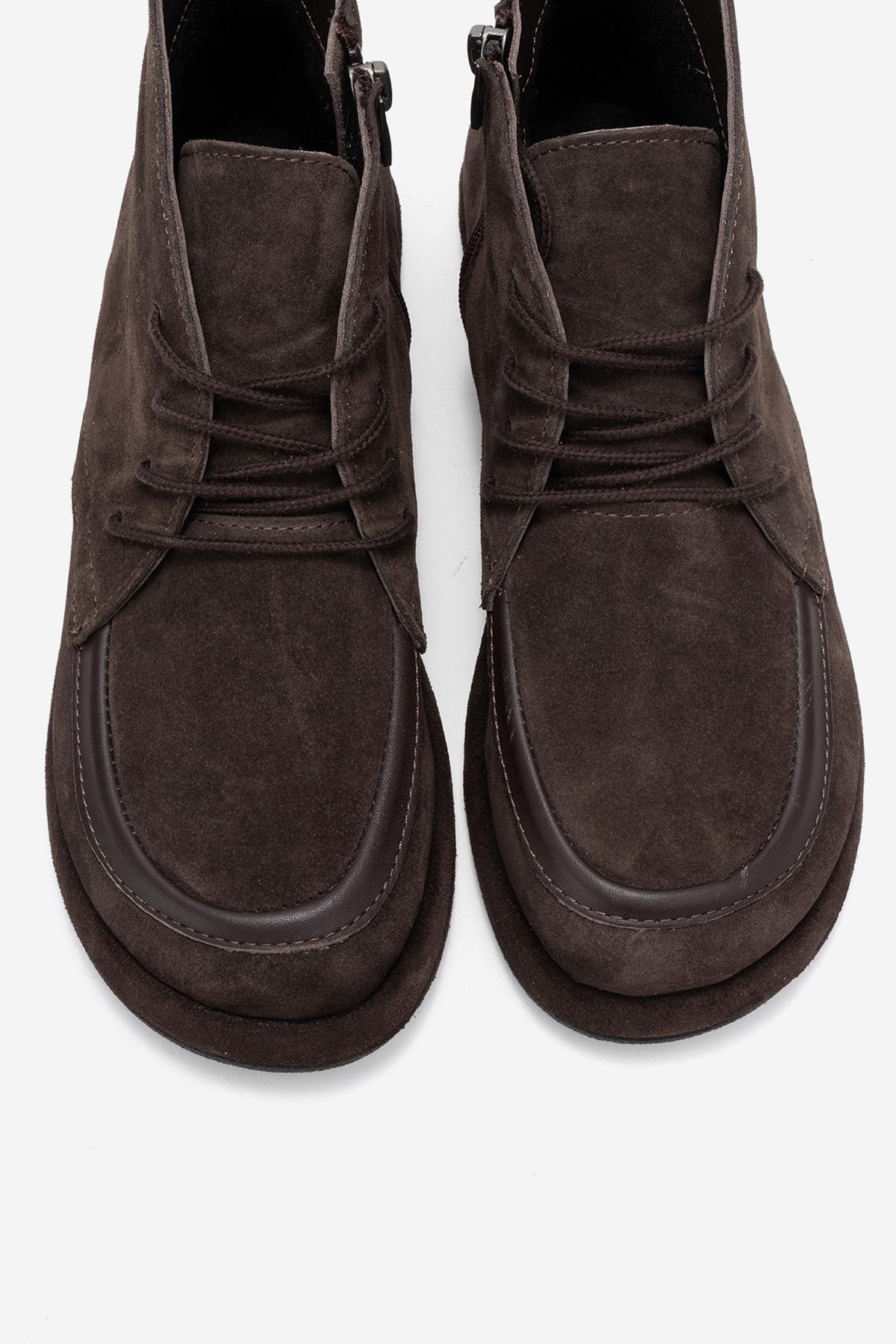 Martas - Brown Suede Genuine Leather Lace-Up Zip Ankle Boot (Women)