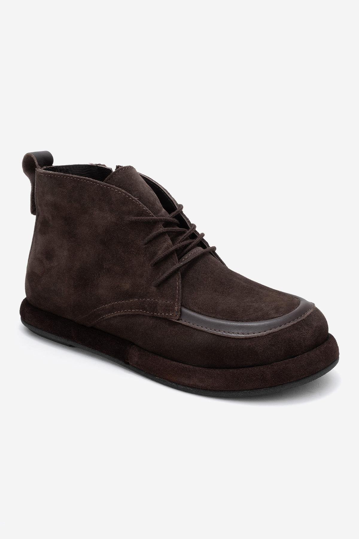 Martas - Brown Suede Genuine Leather Lace-Up Zip Ankle Boot (Women)