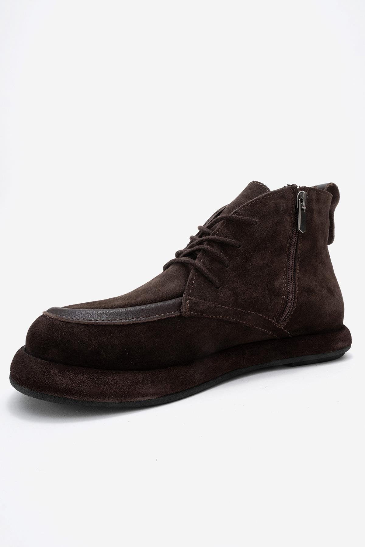 Martas - Brown Suede Genuine Leather Lace-Up Zip Ankle Boot (Women)