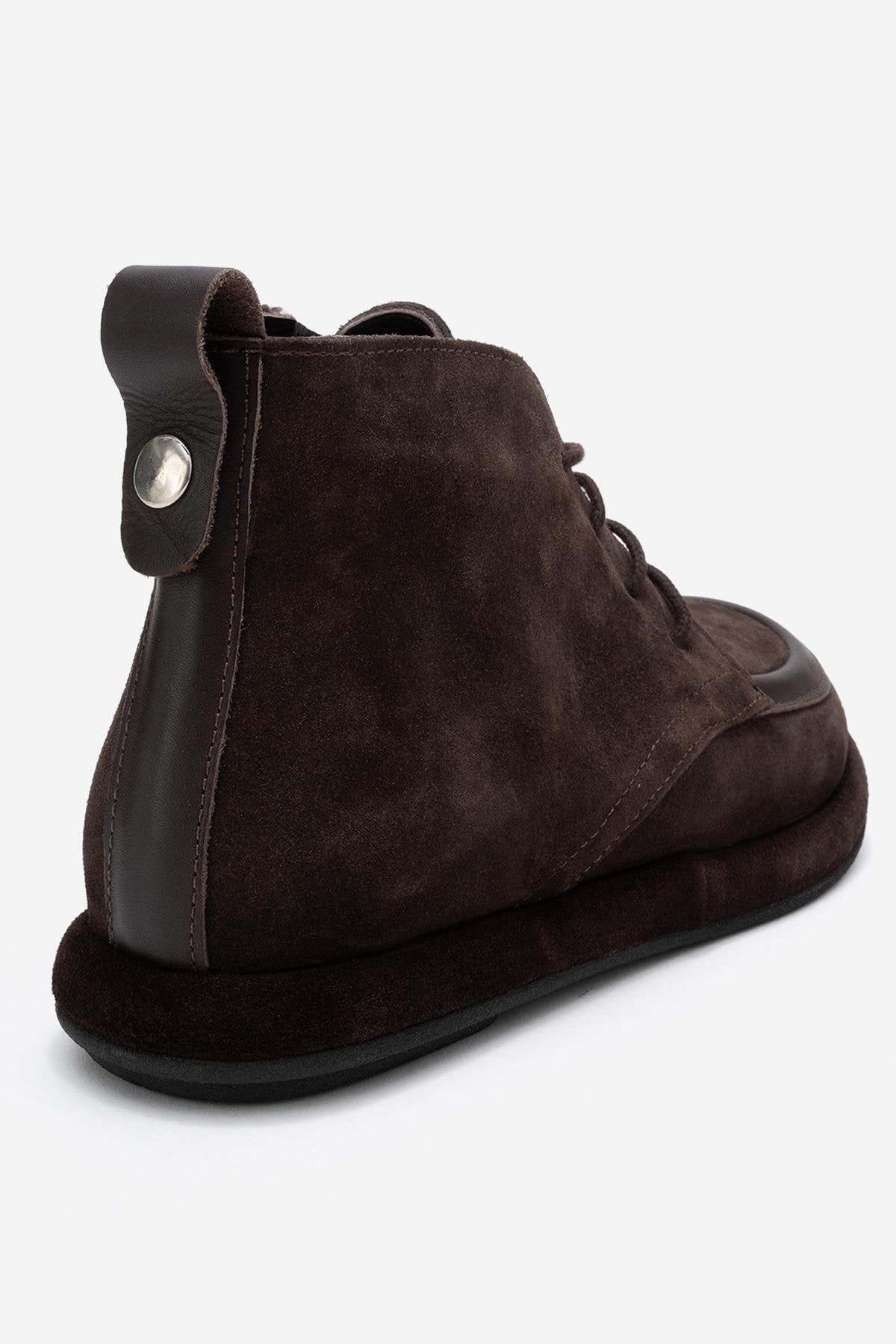 Martas - Brown Suede Genuine Leather Lace-Up Zip Ankle Boot (Women)