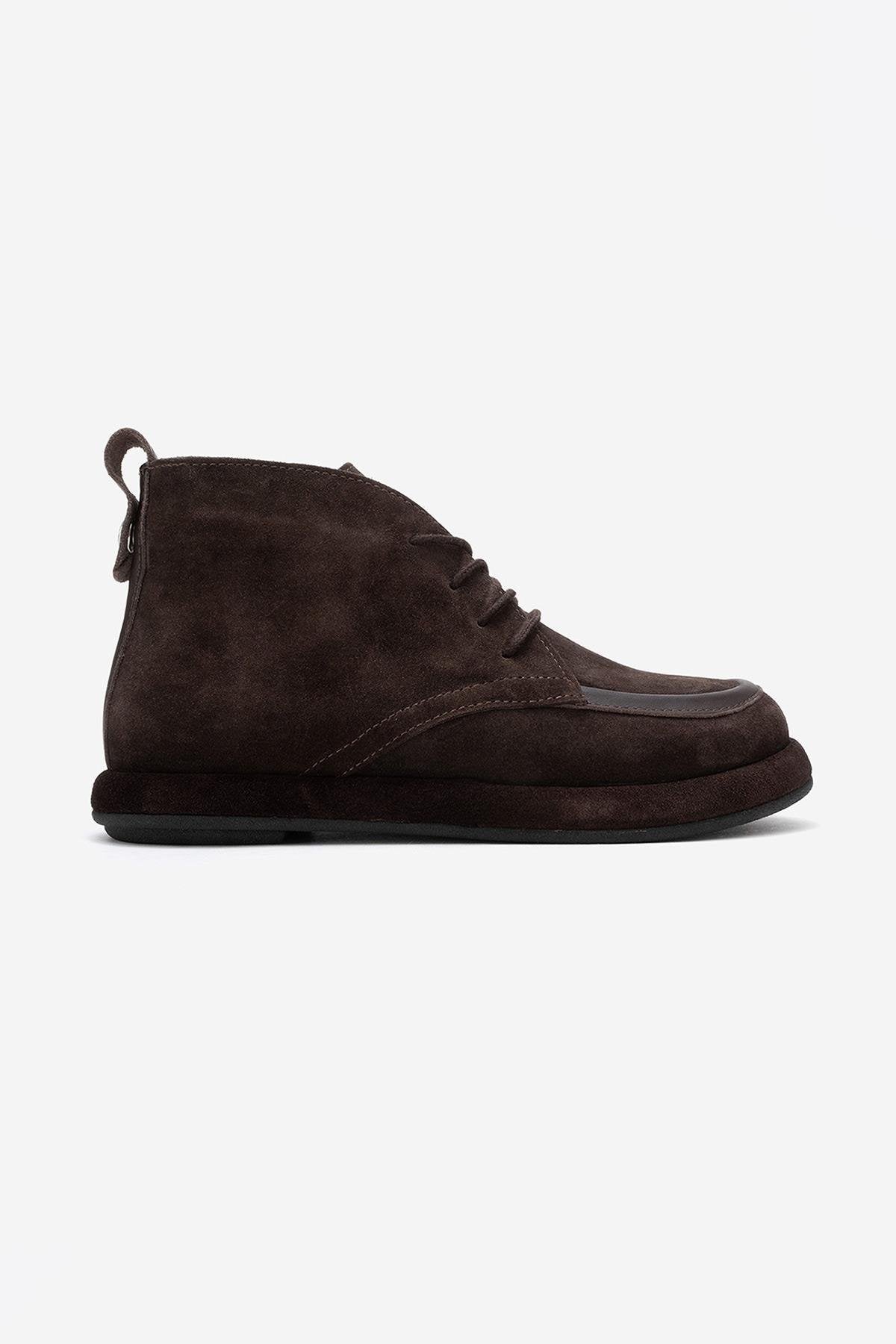 Martas - Brown Suede Genuine Leather Lace-Up Zip Ankle Boot (Women)