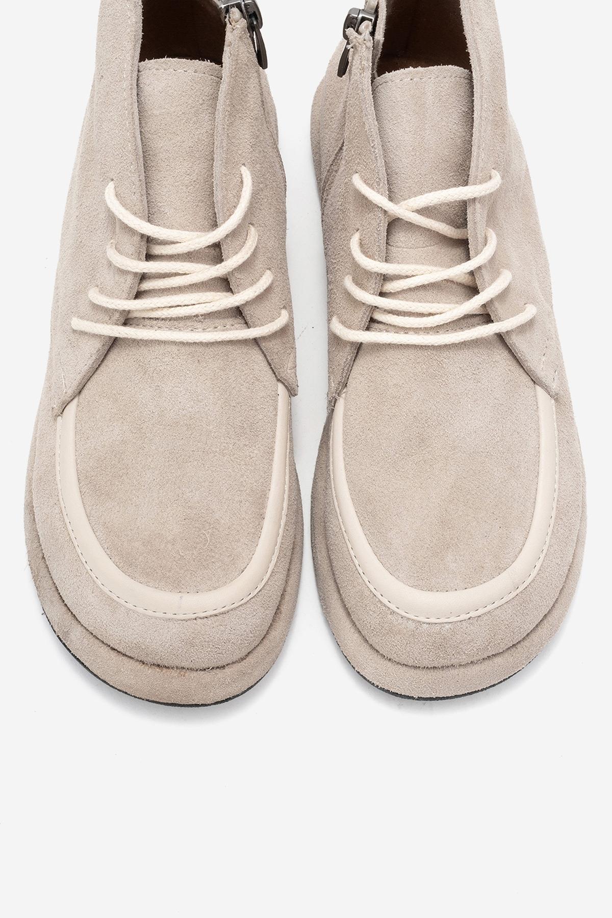 Martas - Beige Suede Genuine Leather Lace-Up Zip Ankle Boot (Women)