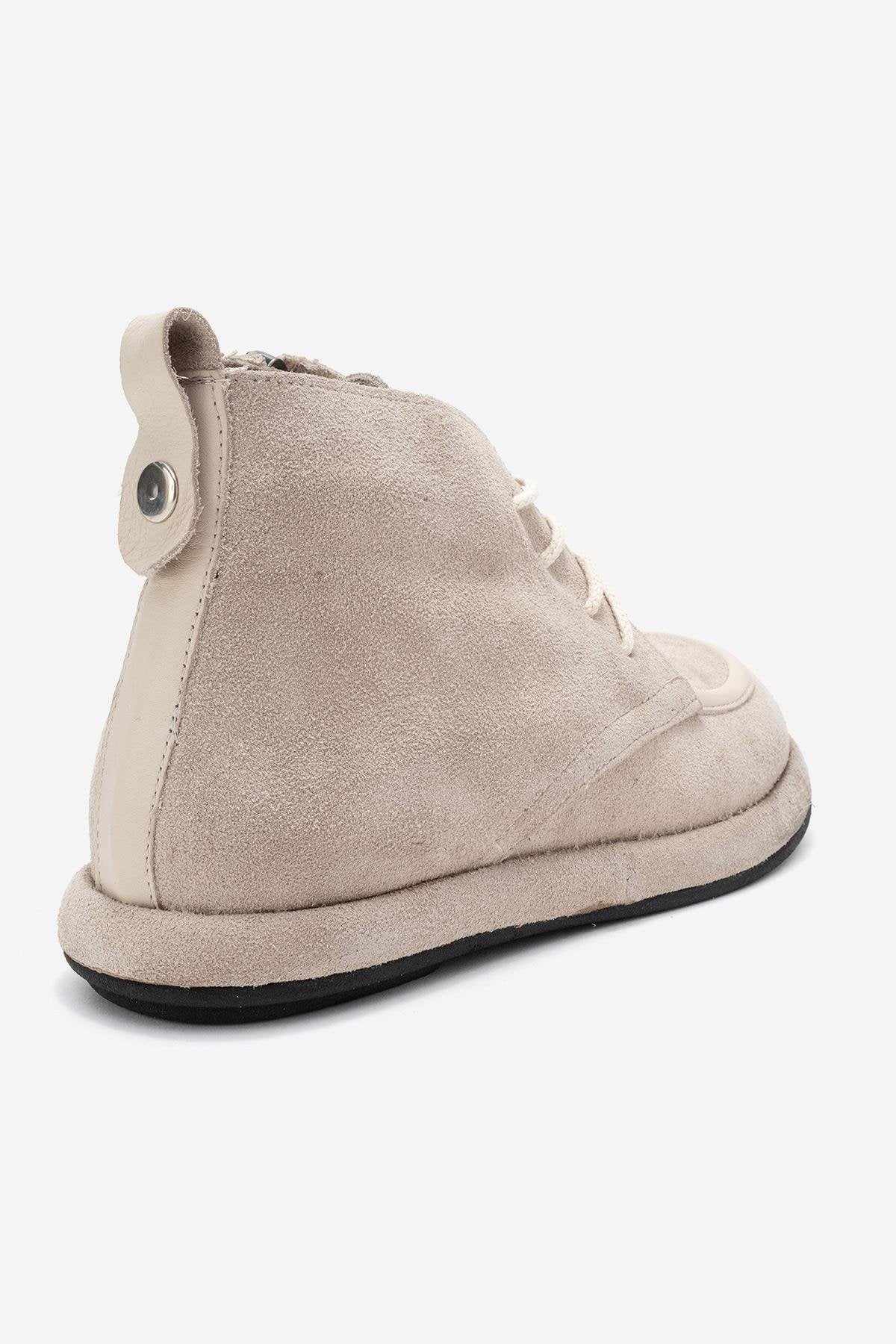 Martas - Beige Suede Genuine Leather Lace-Up Zip Ankle Boot (Women)