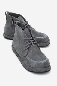 Martas - Grey Suede Genuine Leather Lace-Up Zip Ankle Boot (Women)