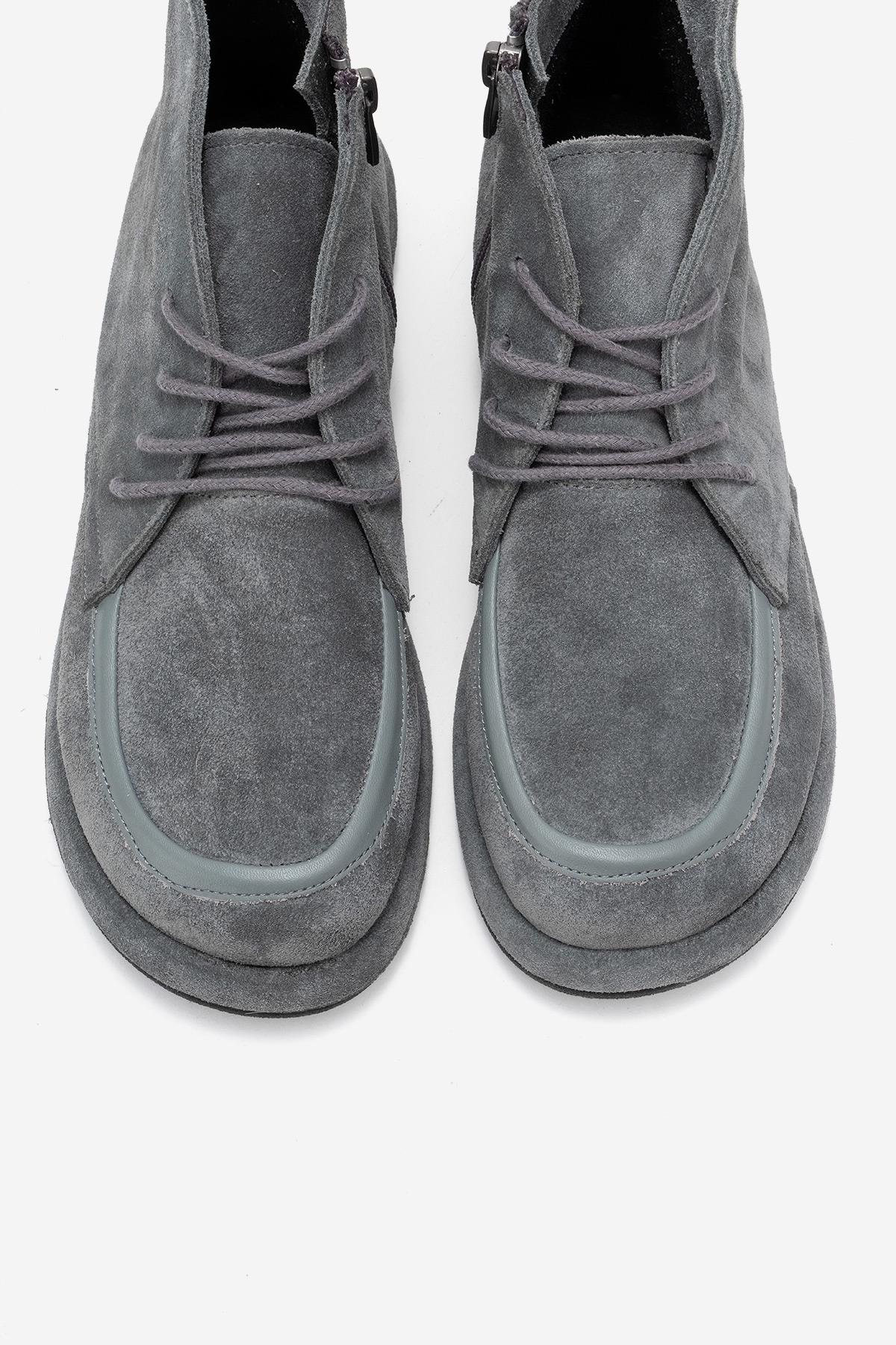Martas - Grey Suede Genuine Leather Lace-Up Zip Ankle Boot (Women)