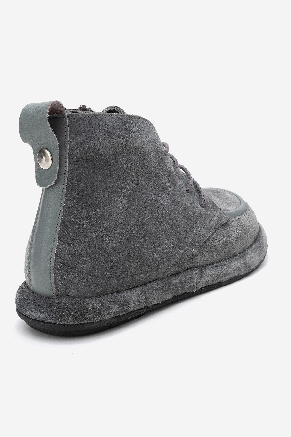 Martas - Grey Suede Genuine Leather Lace-Up Zip Ankle Boot (Women)