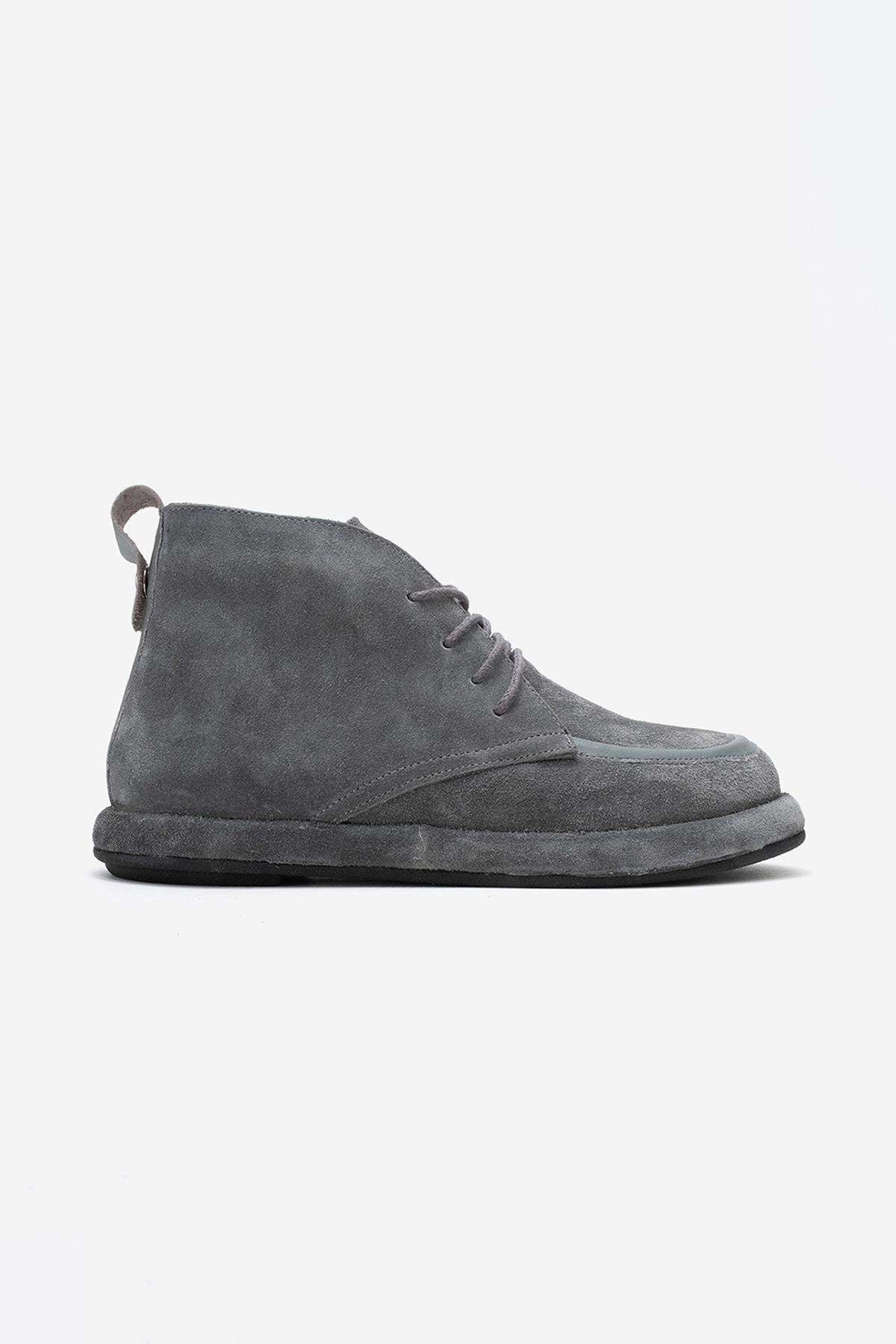 Martas - Grey Suede Genuine Leather Lace-Up Zip Ankle Boot (Women)