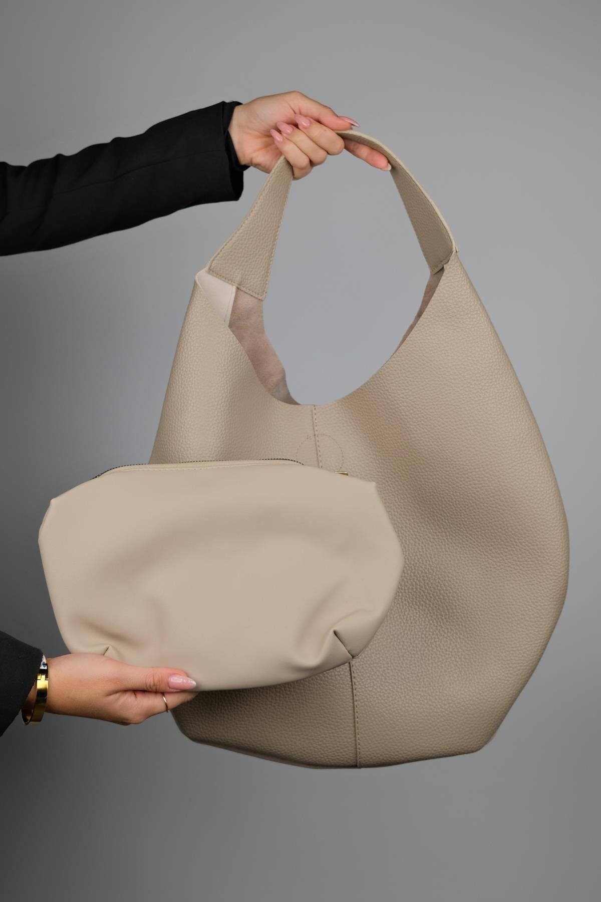 Puja - Beige Genuine Leather Shoulder Bag (Women)
