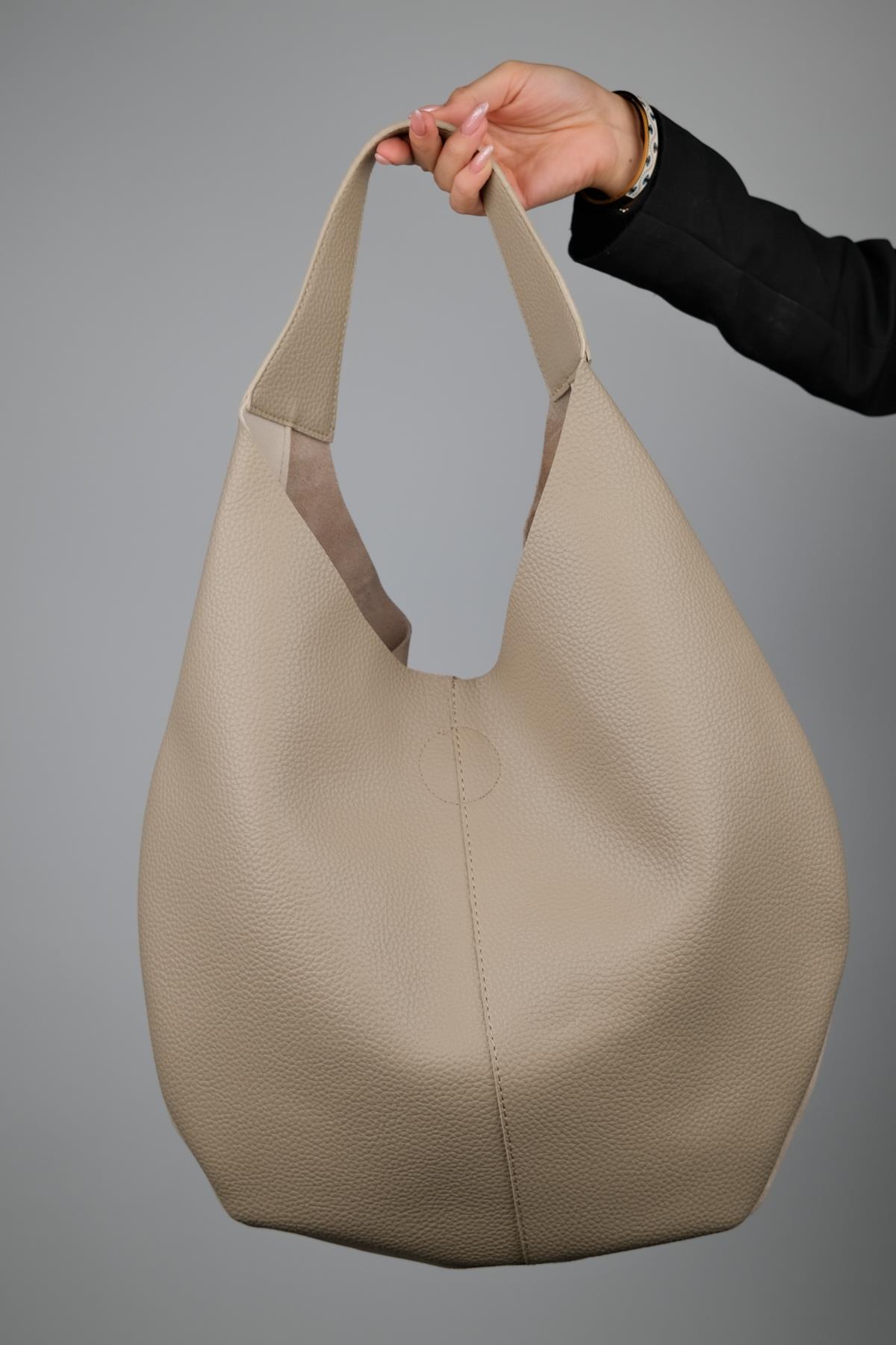 Puja - Beige Genuine Leather Shoulder Bag (Women)