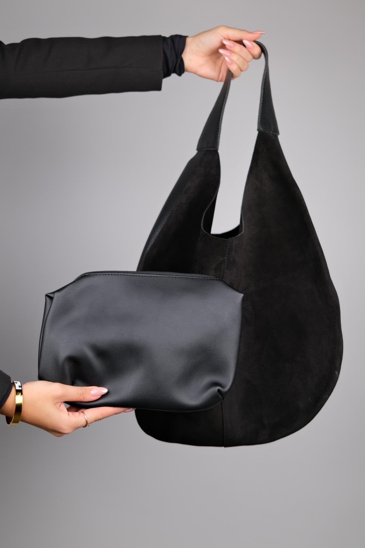Puja - Black Genuine Leather Shoulder Bag (Women)
