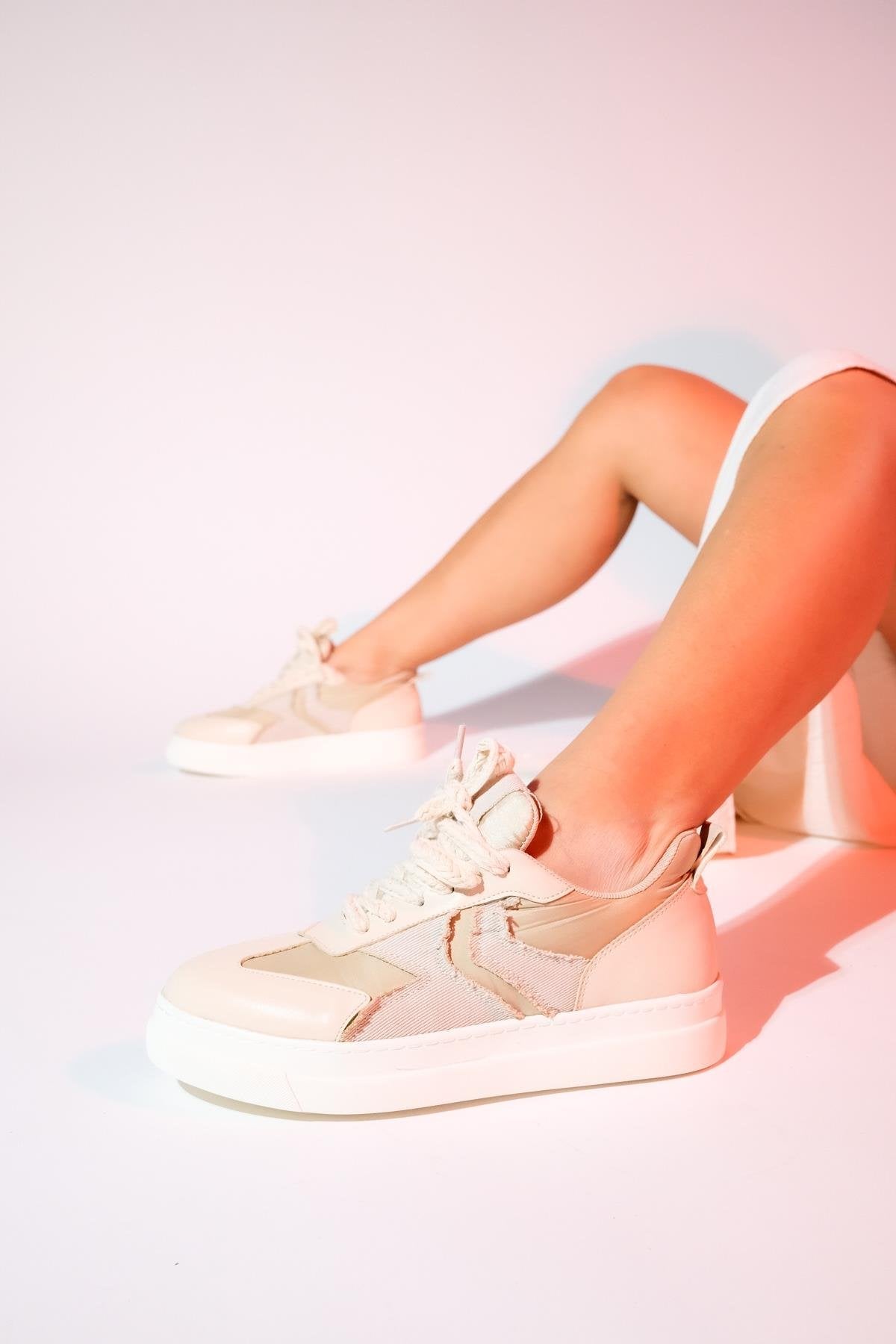 Sande - Beige Denim Detailed Sport Sneakers (Women)