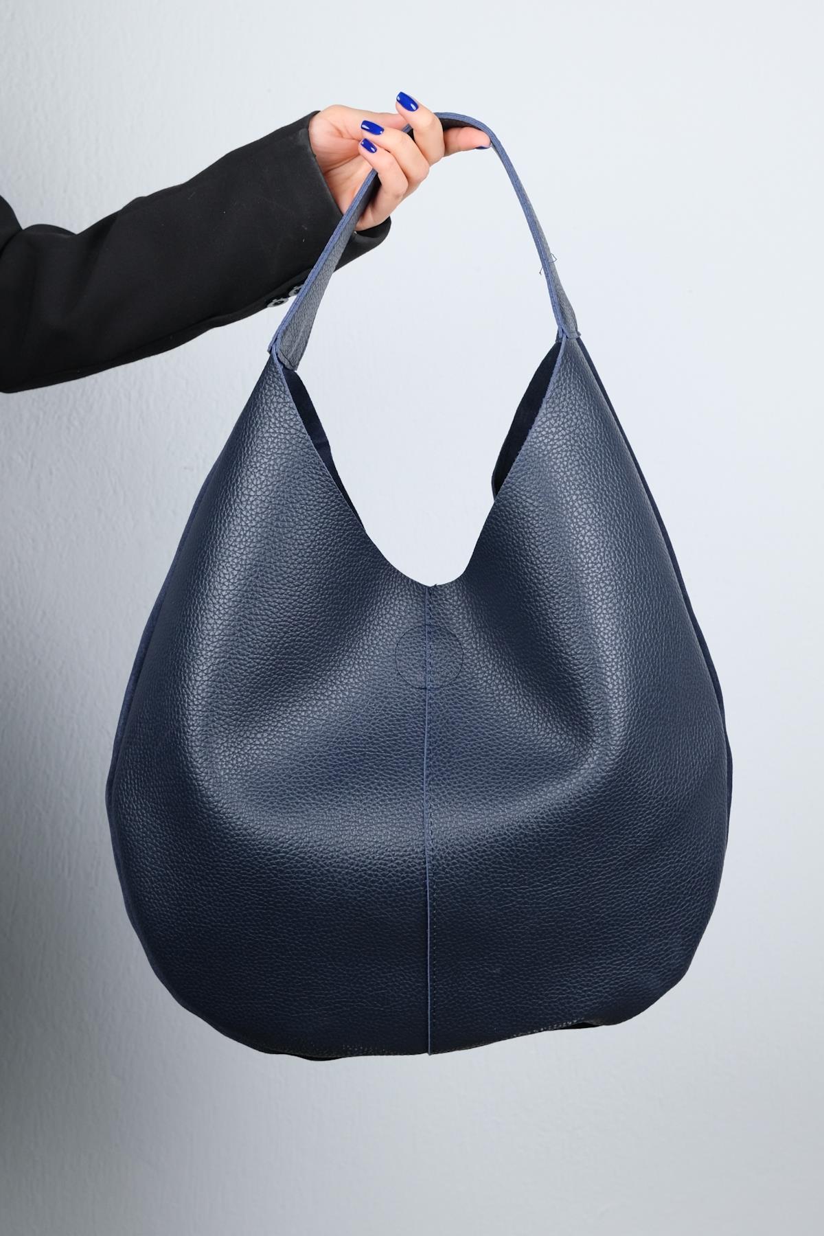 Puja - Navy Genuine Leather Shoulder Bag (Women)