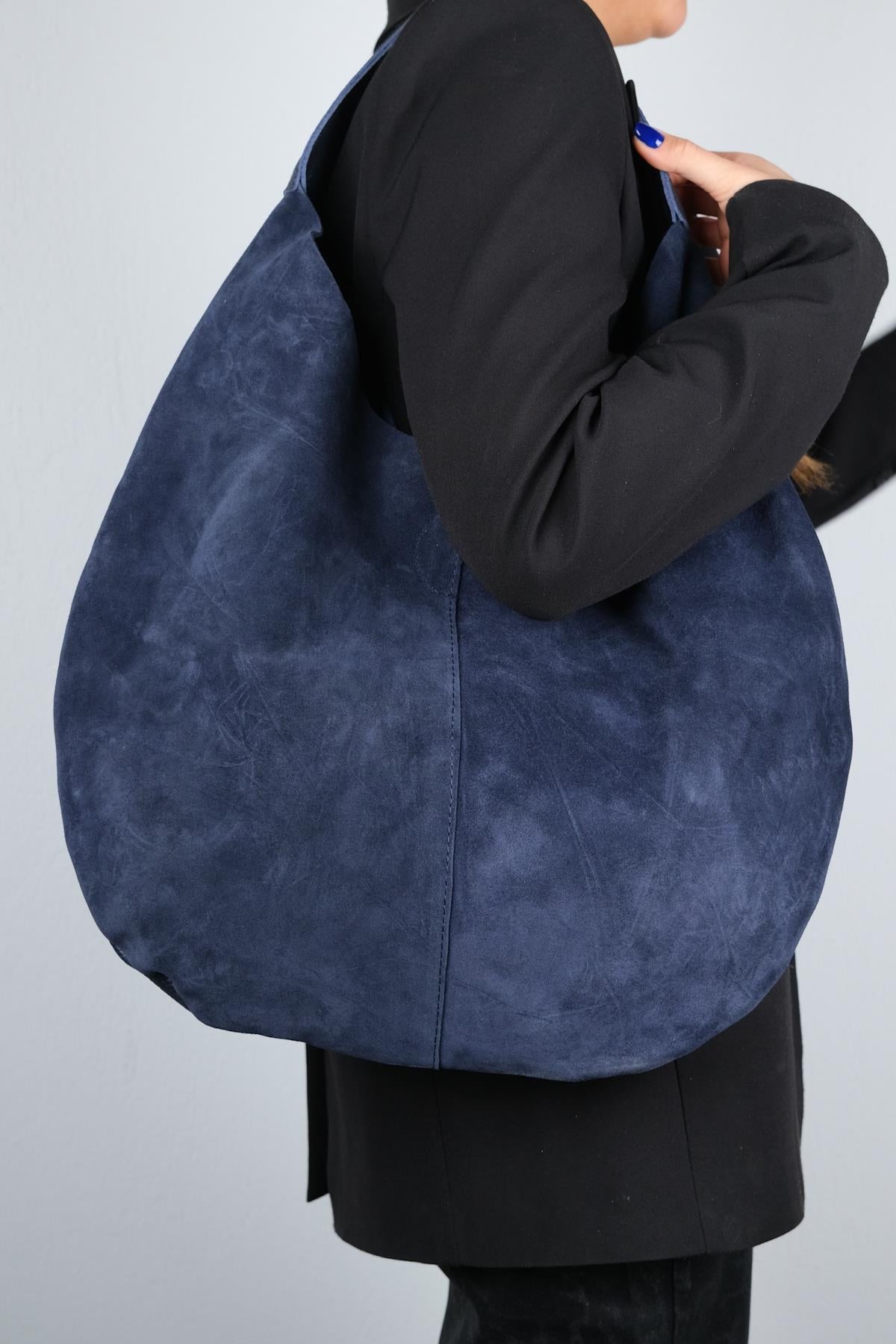 Puja - Navy Genuine Leather Shoulder Bag (Women)