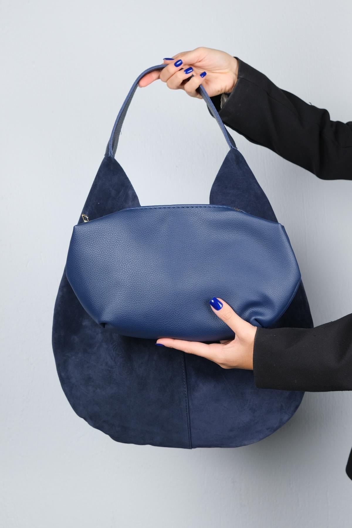 Puja - Navy Genuine Leather Shoulder Bag (Women)