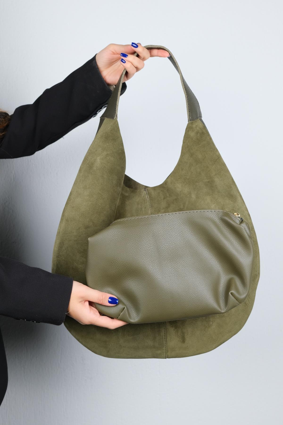 PUJA - Khaki Genuine Leather Shoulder Bag (Women)