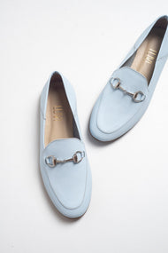 Penny - Baby Blue Leather Horsebit Loafers