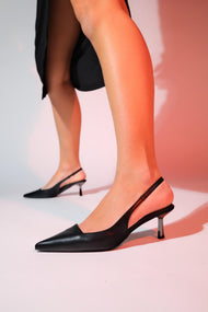 Marten - Black Pointed Toe Backless Stiletto Pump (Women)