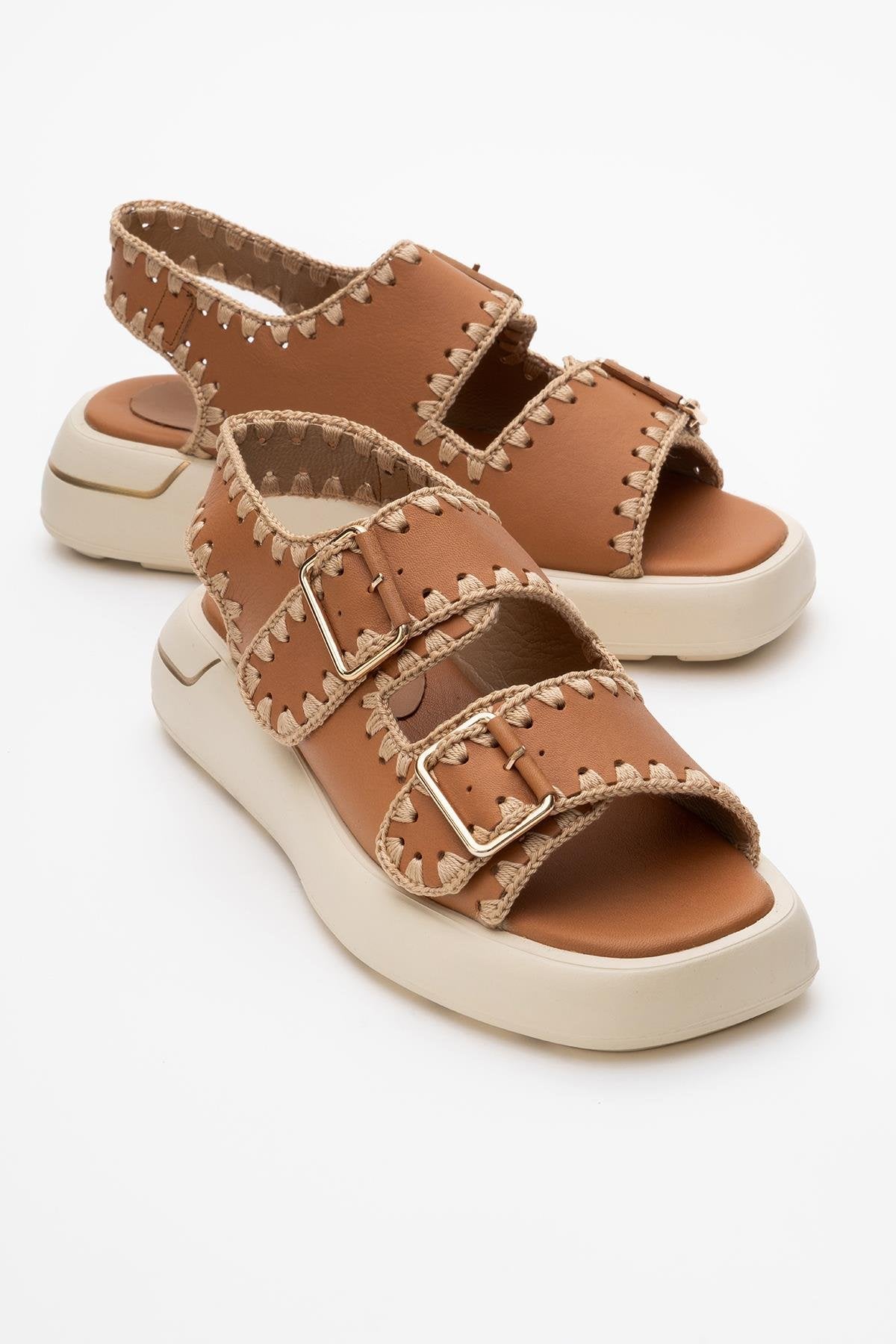 Douro - Cognac Brown Braided Rope Strap Leather Sandal (Women)