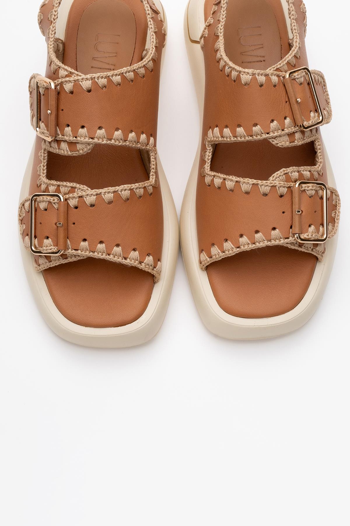 Douro - Cognac Brown Braided Rope Strap Leather Sandal (Women)