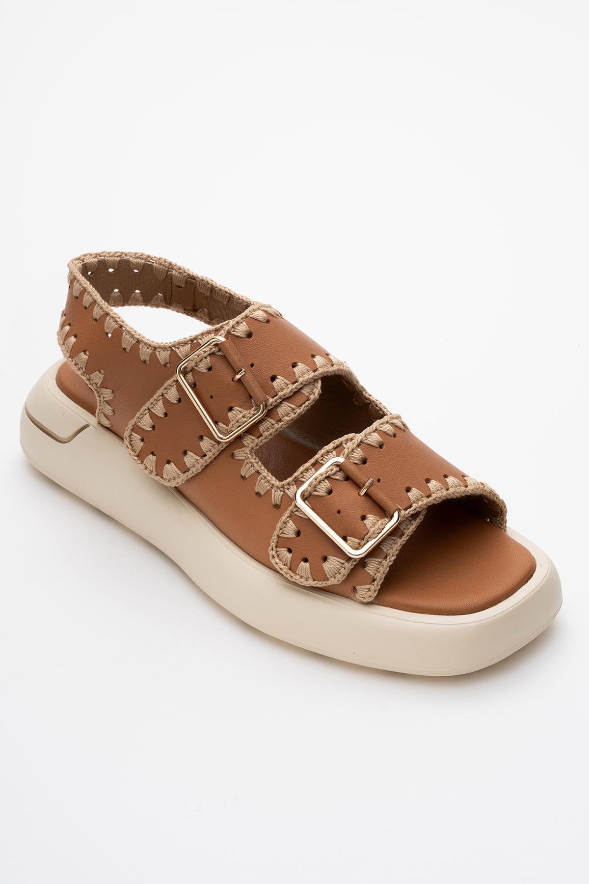Douro - Cognac Brown Braided Rope Strap Leather Sandal (Women)