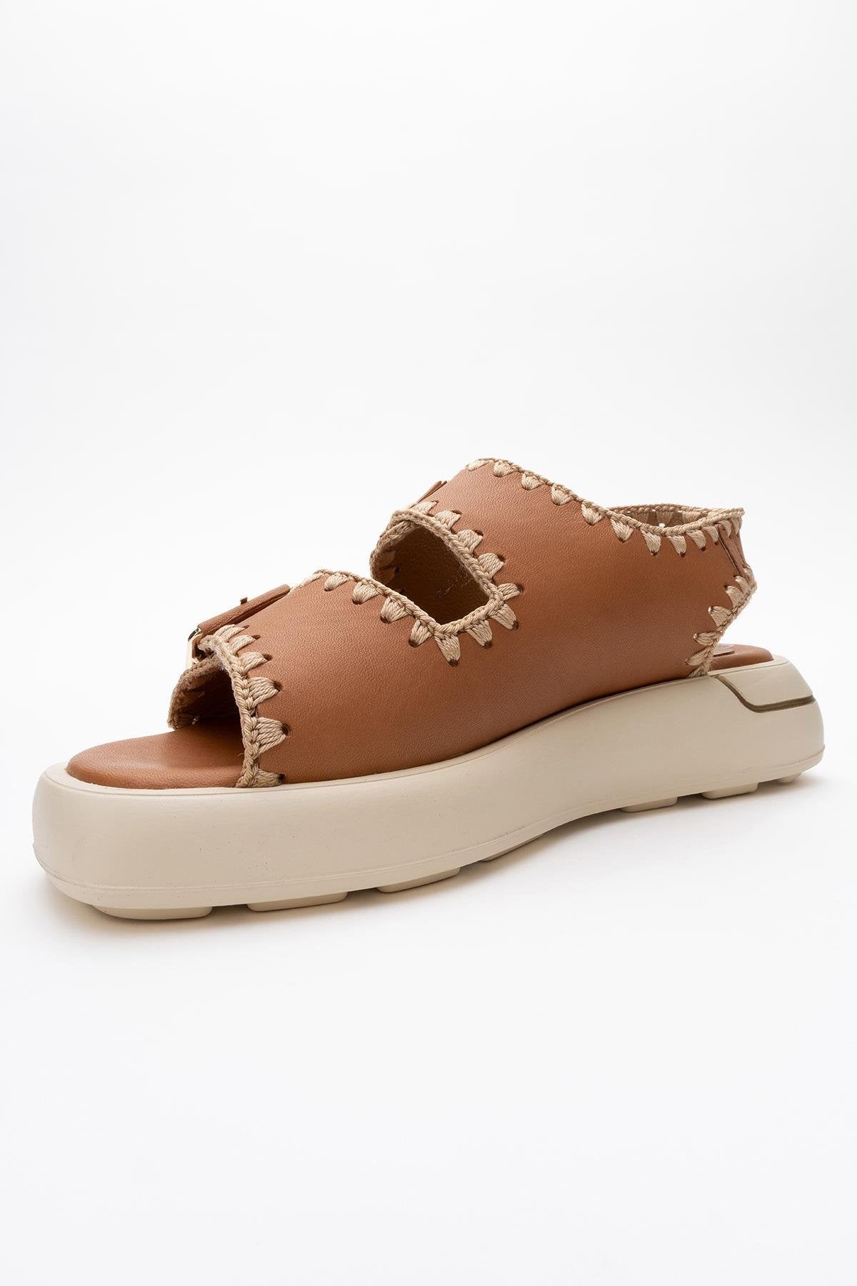 Douro - Cognac Brown Braided Rope Strap Leather Sandal (Women)