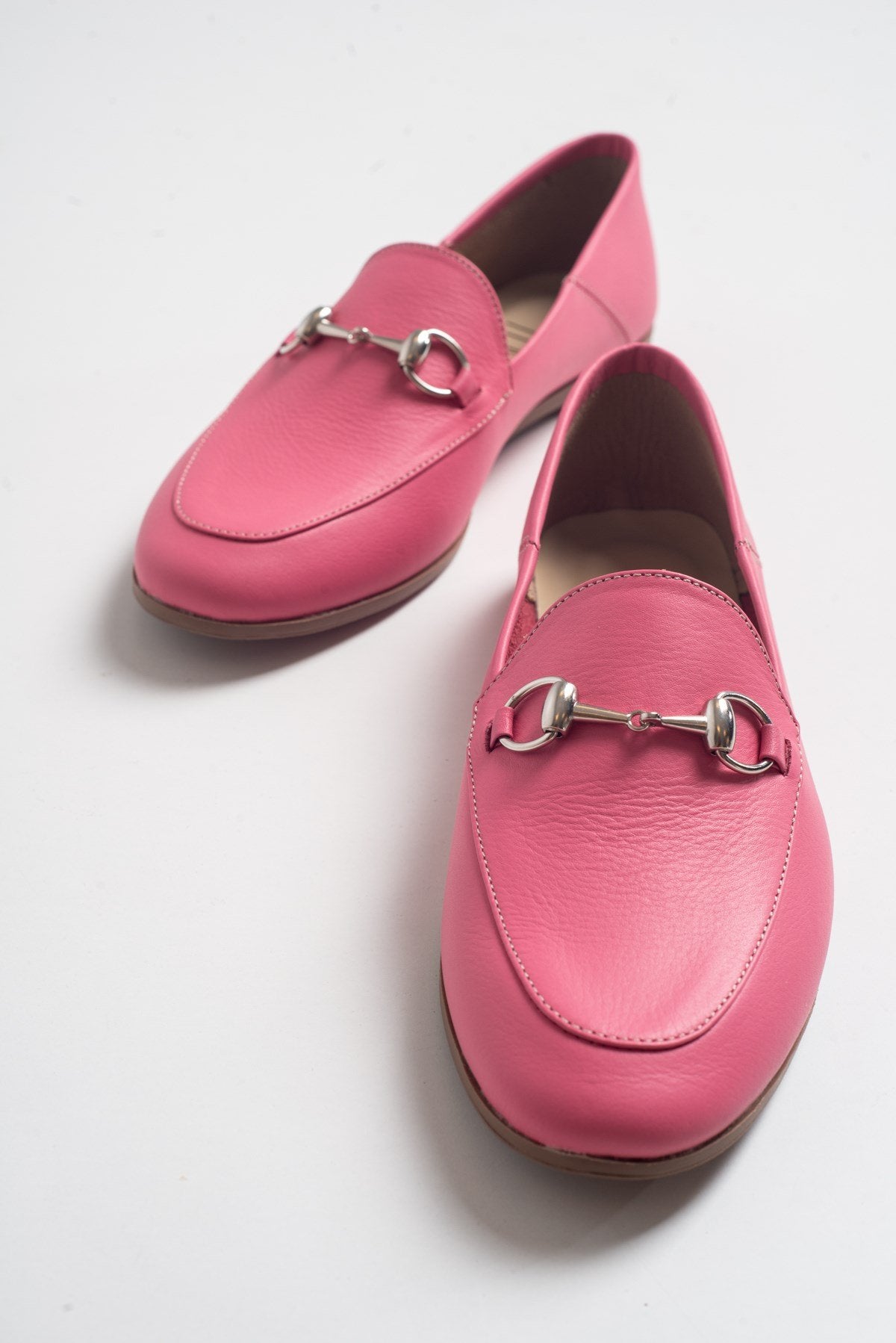 Penny - Pink Leather Horsebit Loafers