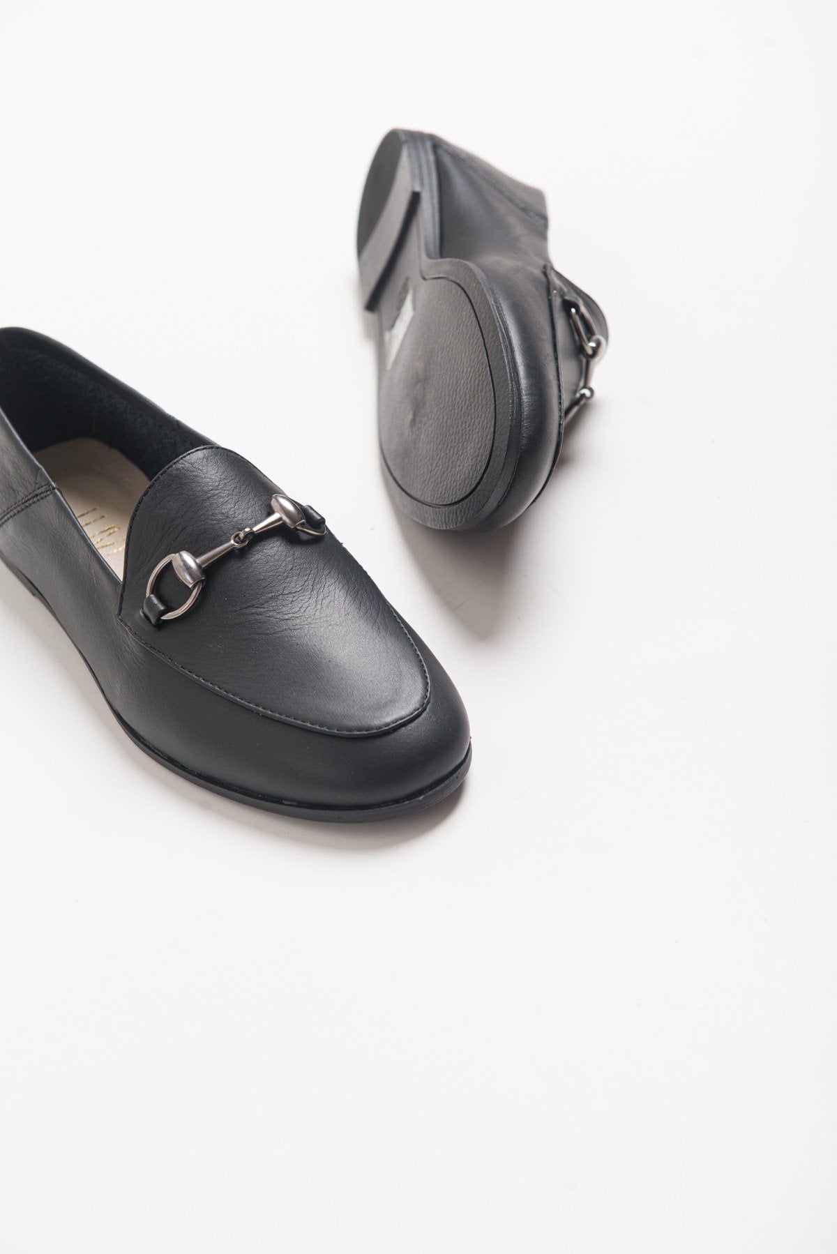 Penny - Black Leather Horsebit Loafers